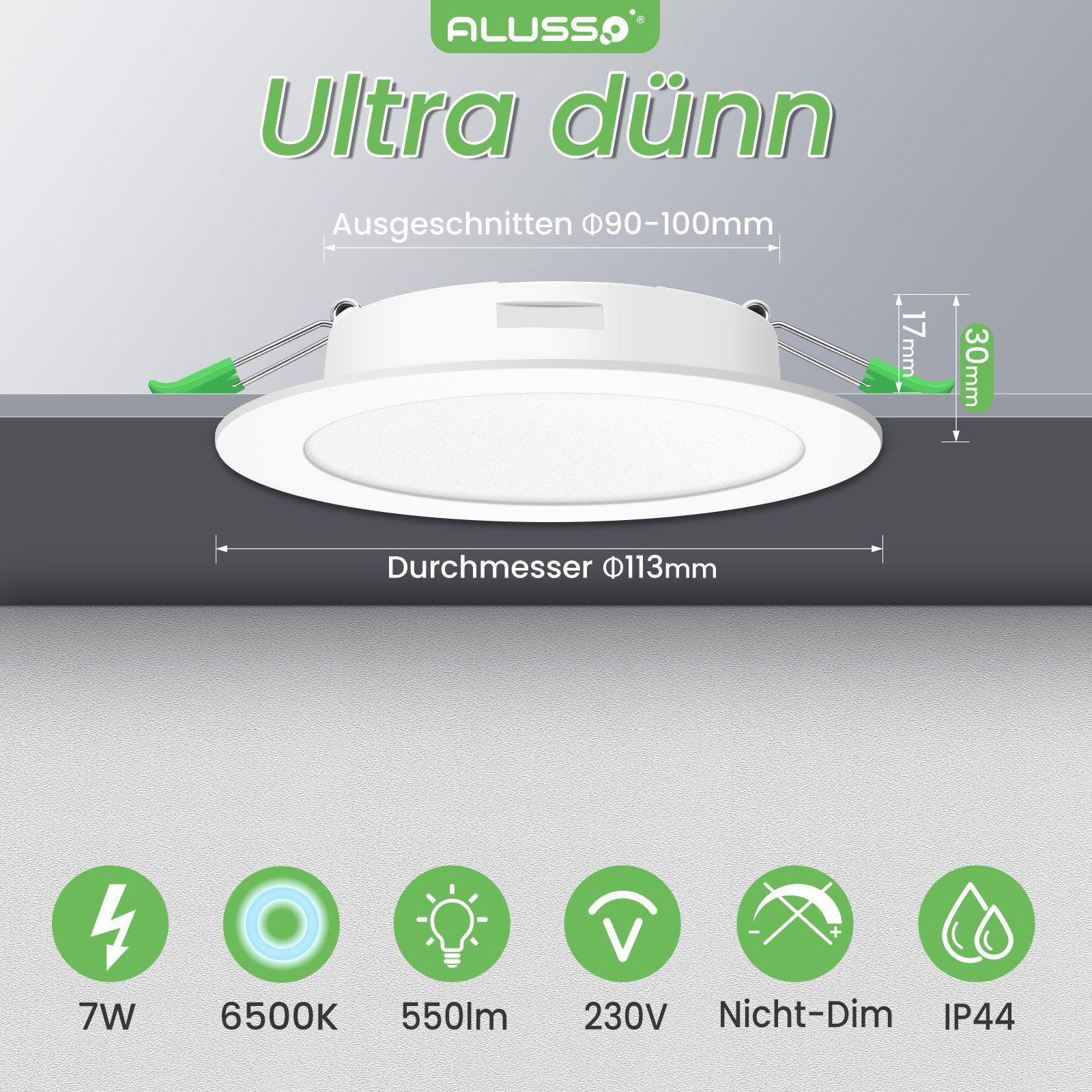 ALUSSO LED Einbaustrahler 6er-Set, IP44 Ultraflacher Deckenstrahler für Bad günstig online kaufen