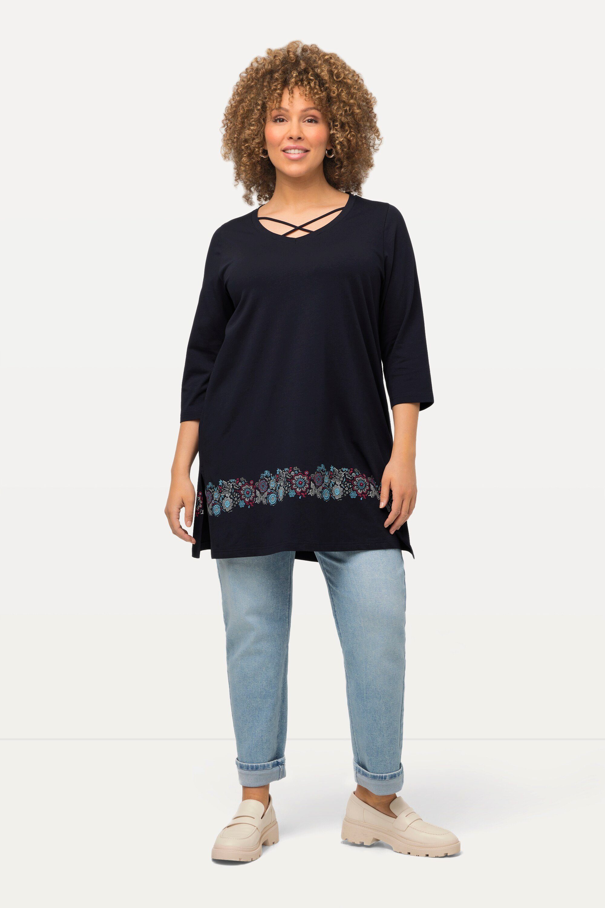 Ulla Popken Longshirt Shirt Zierbänder A-Linie günstig online kaufen