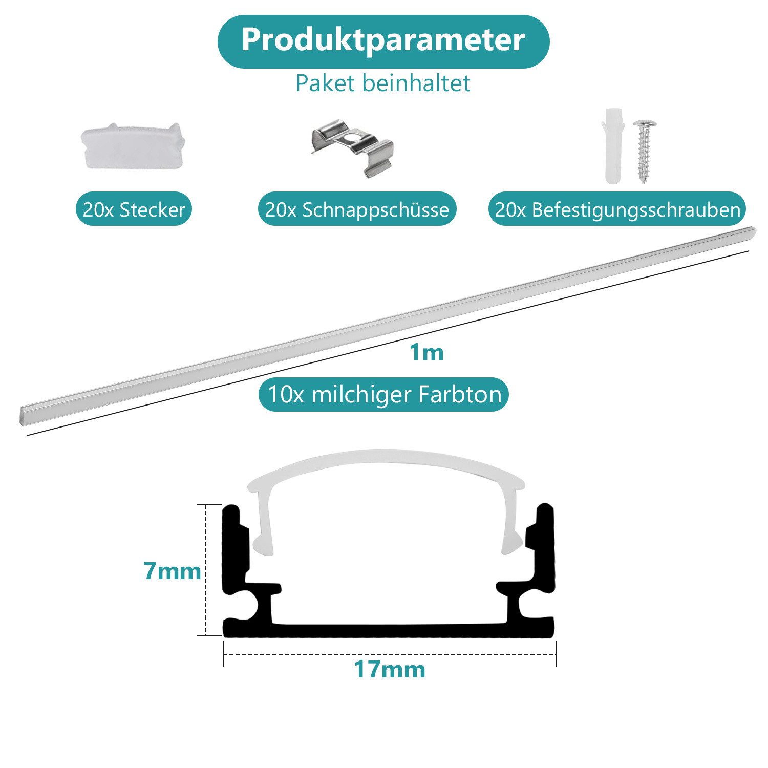 Clanmacy LED-Stripe-Profil 20x 1M LED Aluminium Profile Aluprofil Alu Schiene Leiste Leuchte – Bild 2 von 5