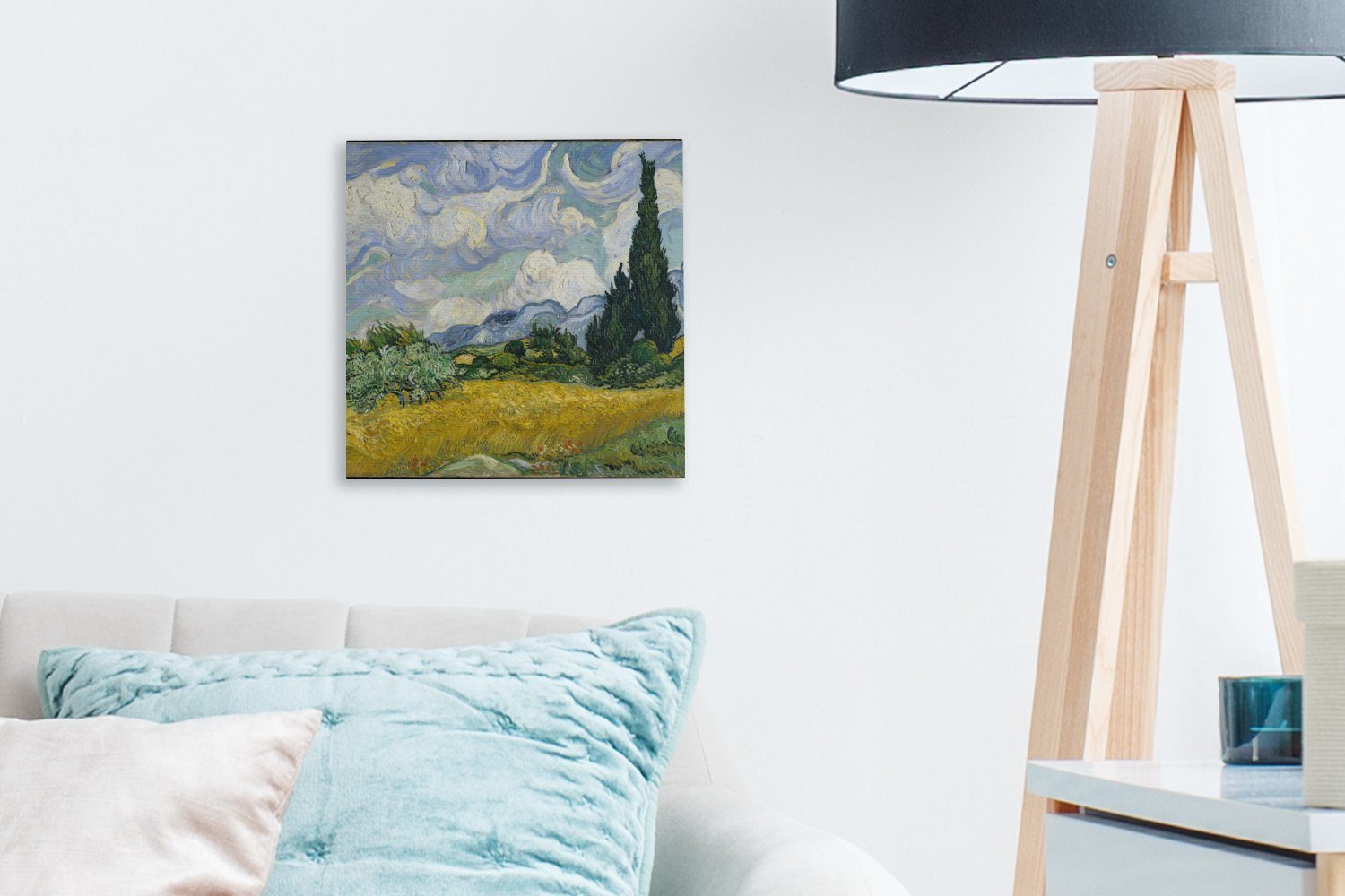 (1 St), Zypressen Leinwand Vincent Bilder für van Wohnzimmer - Leinwandbild OneMillionCanvasses® mit Gogh, Weizenfeld Schlafzimmer