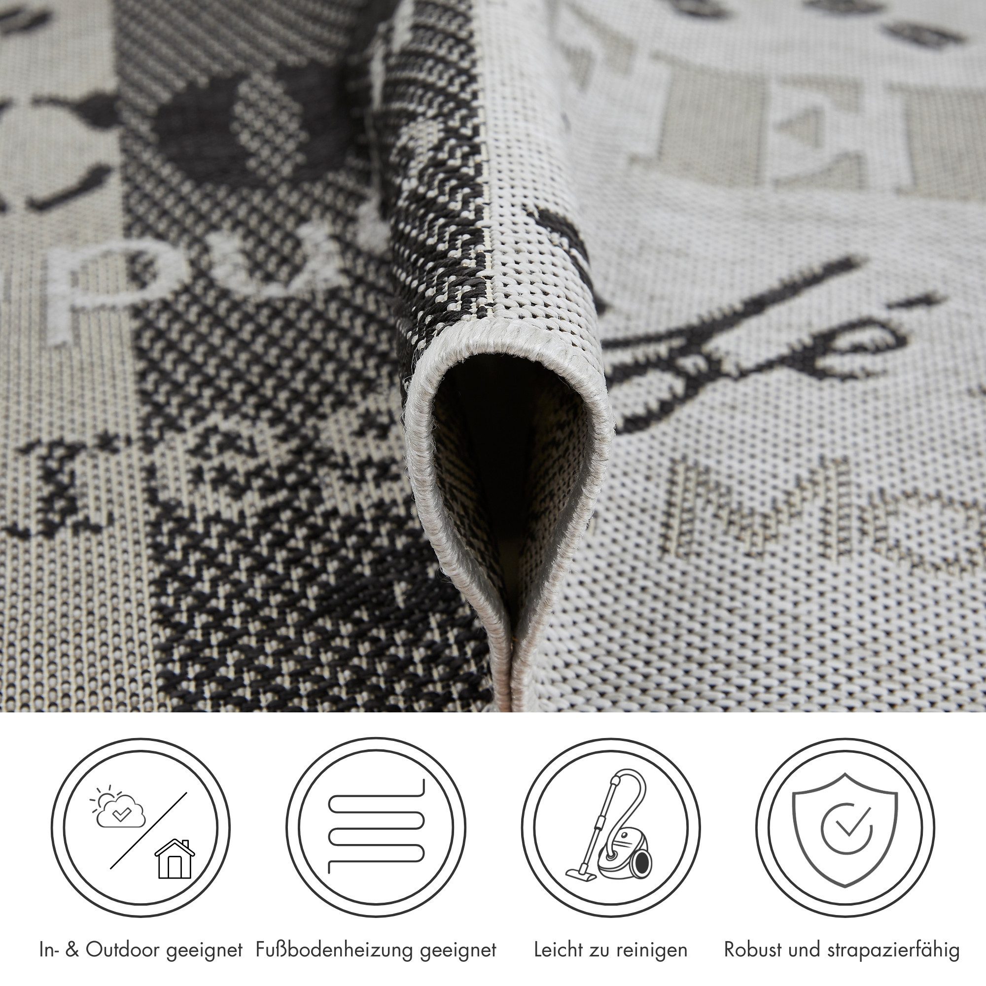 Andiamo Küchenläufer ARIZONA 1, rechteckig, Höhe: 5 mm, Flachgewebe, Motiv Kaffee, mit Schriftzug, In- und Outdoor geeignet