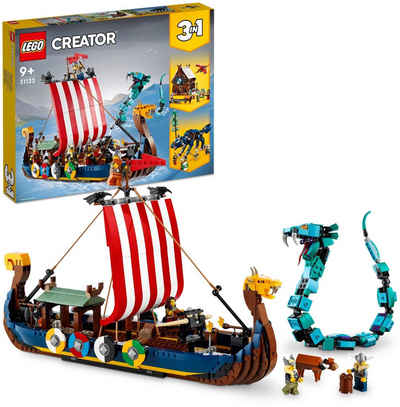 LEGO® Konstruktionsspielsteine »Wikingerschiff mit Midgardschlange (31132), LEGO® Creator«, (1192 St), Made in Europe