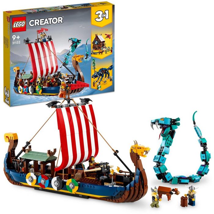 LEGO® Konstruktionsspielsteine Wikingerschiff mit Midgardschlange (31132) LEGO® Creator 3in1 (1192 St) Made in Europe