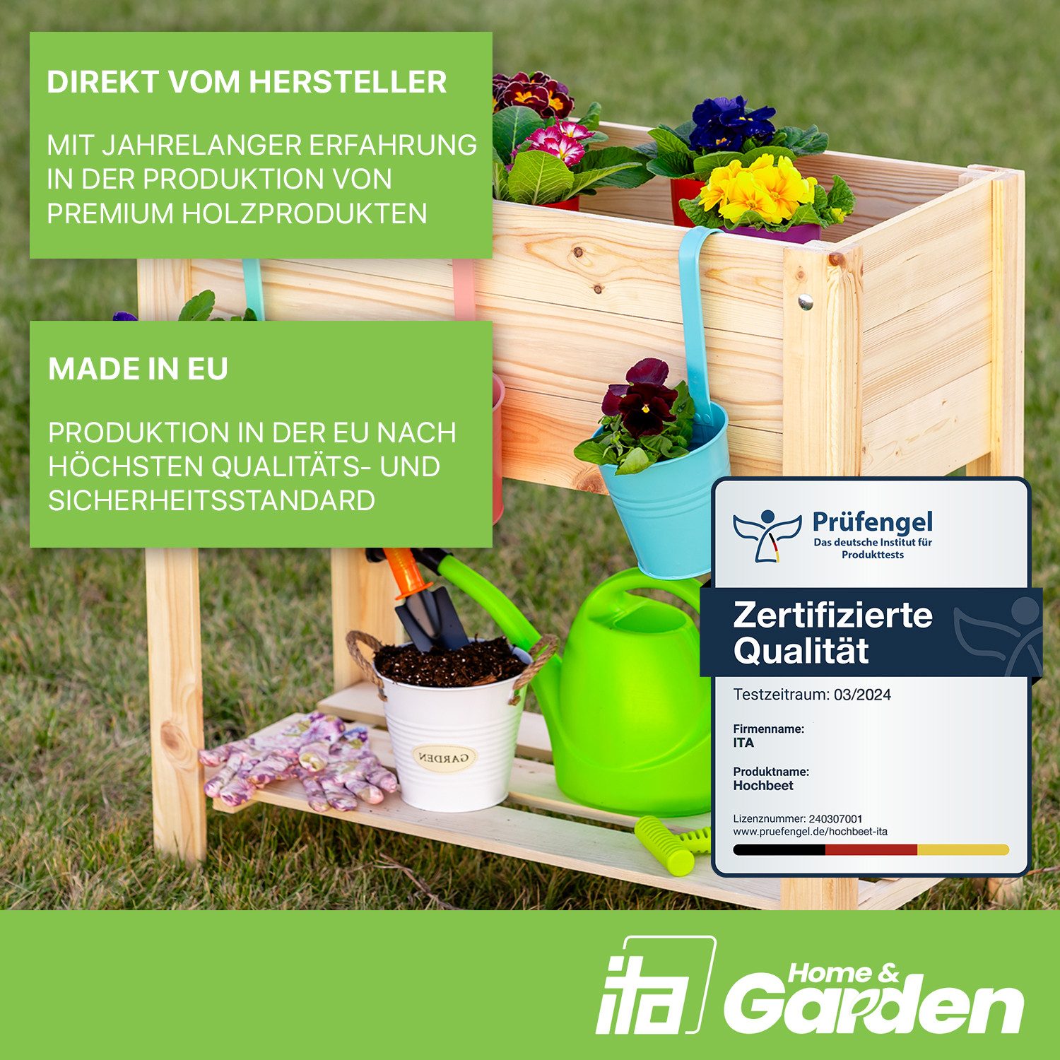 ITA Hochbeet Hochbeet 80x37x78 cm mit 1 Ebene und Ablage Gartenbeet Kräuterbeet (1 St), Wetterfest, mit Innenfolie, für Garten, Terrasse, Balkon
