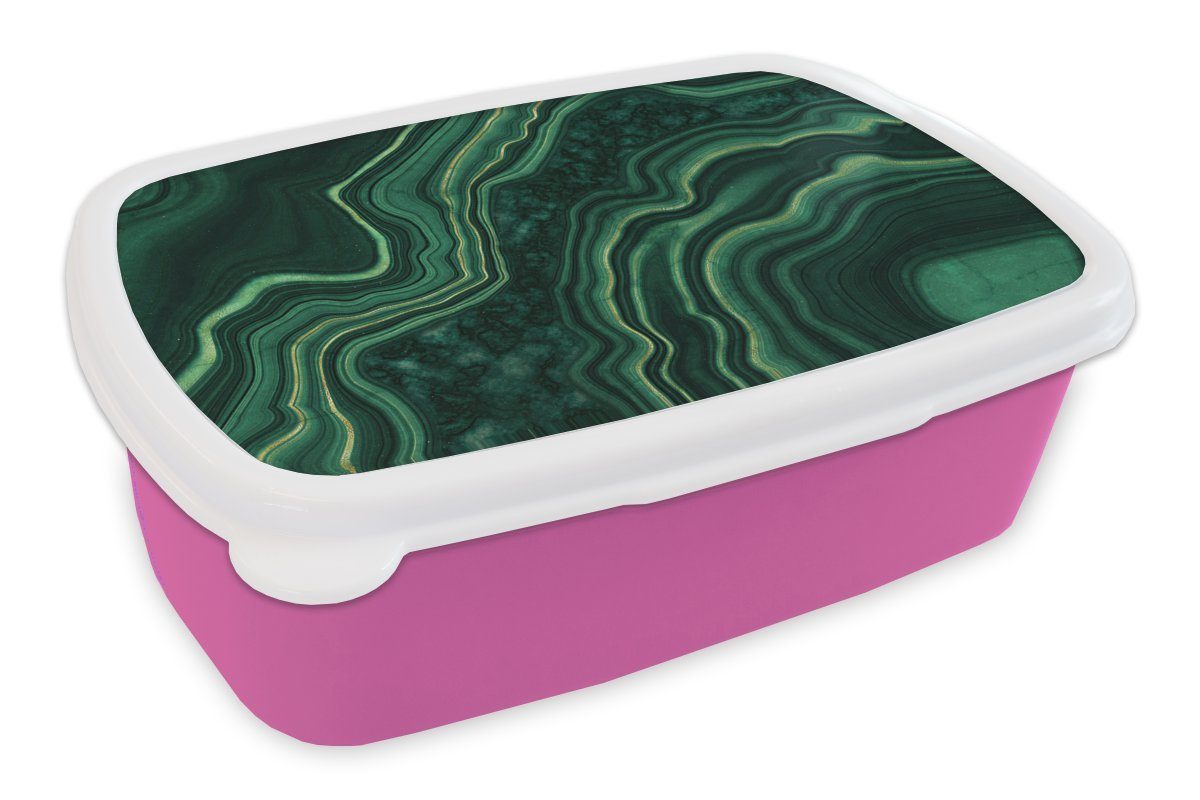 MuchoWow Lunchbox Marmor - Schwarz - Gold, Kunststoff, (2-tlg), Brotbox für Erwachsene, Brotdose Kinder, Snackbox, Mädchen, Kunststoff rosa