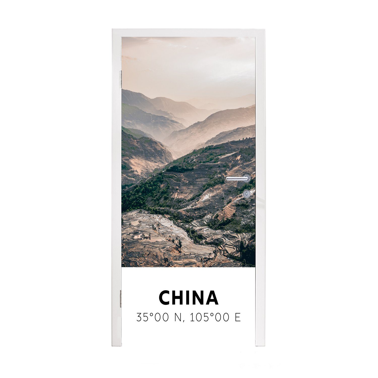 MuchoWow Türtapete China - Berge - Asien - Sommer, Matt, bedruckt, (1 St), Fototapete für Tür, Türaufkleber, 75x205 cm
