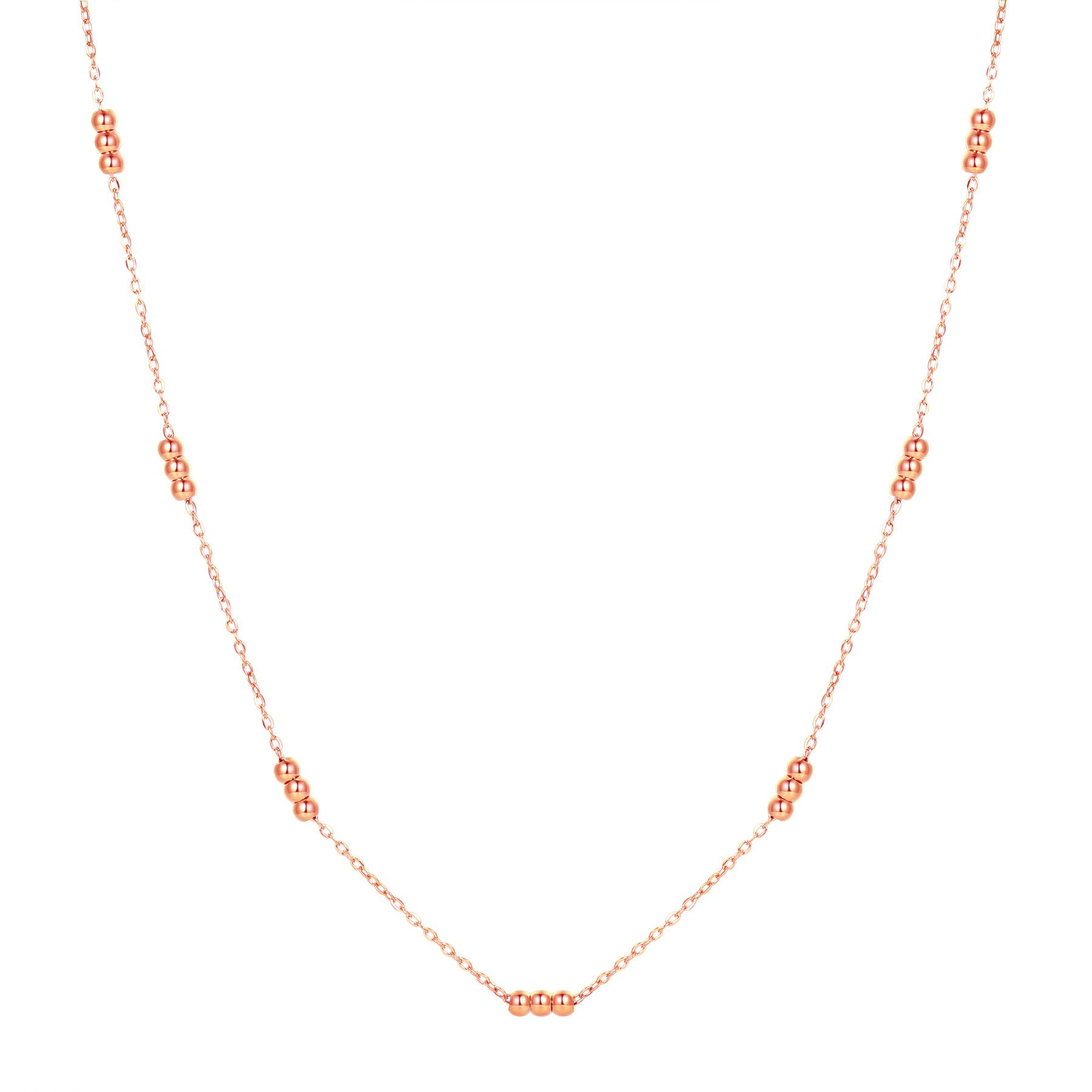 Hey Happiness Edelstahlkette Dreifach-Satellitenkette für Damen, 18K Roségold vergoldet, Subtile Satellite-Kette mit Kugeln, Wasserfest und Zeitlos