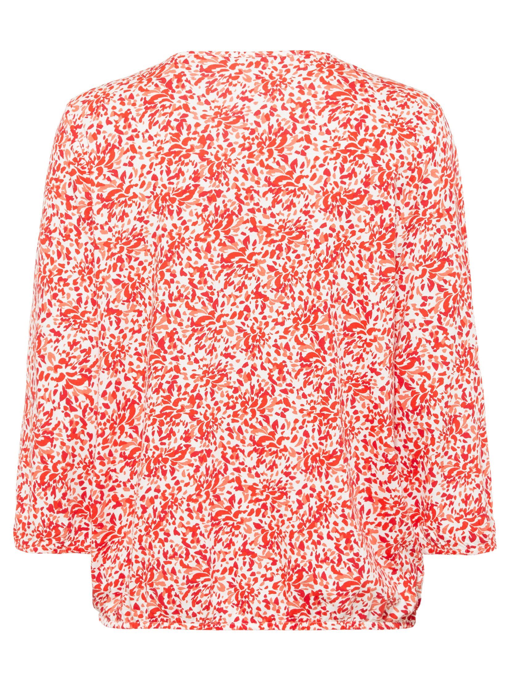 Olsen Rundhalsshirt mit Allover-Blätterprint und Bindebändern