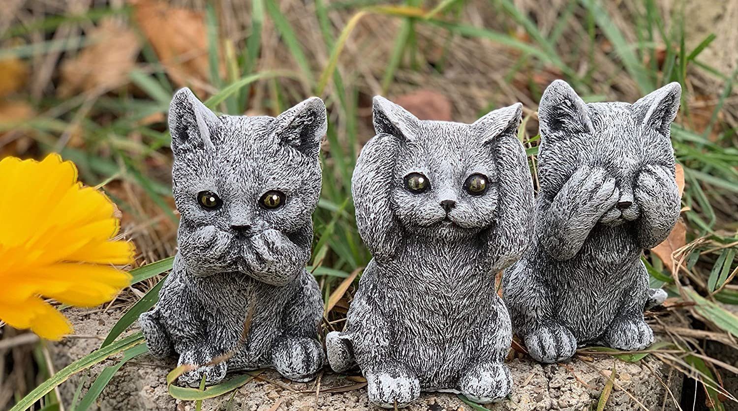 Stone and Style Gartenfigur Frostfeste Steinfiguren 3er-Set Katzen nichts hören sehen sagen