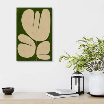 Posterlounge Holzbild ATELIER M, Große weiße Blume auf Grün, Wohnzimmer Modern Malerei