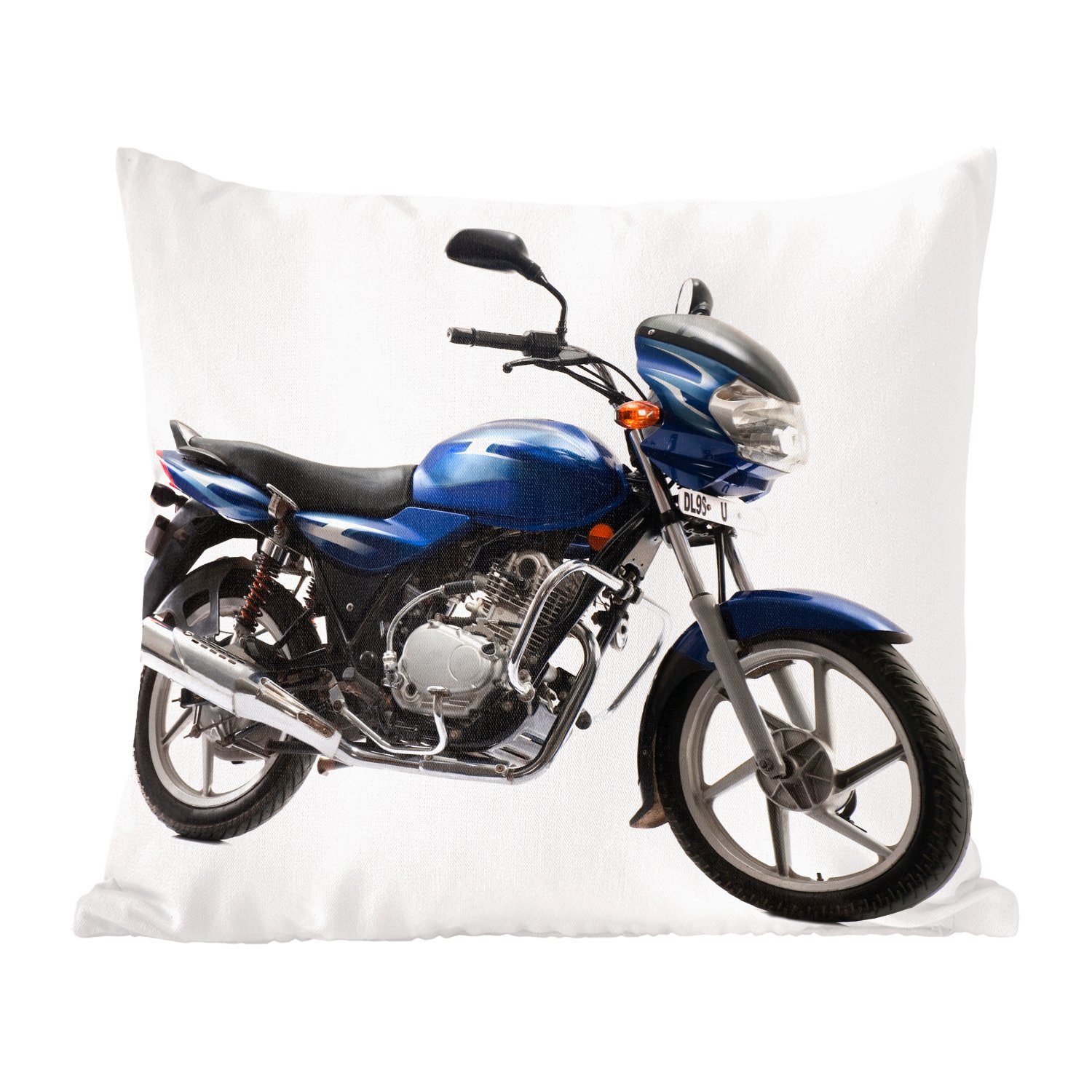 MuchoWow Dekokissen Nahaufnahme eines blauen Motorrads, Zierkissen mit Füllung für Wohzimmer, Schlafzimmer, Deko, Sofakissen