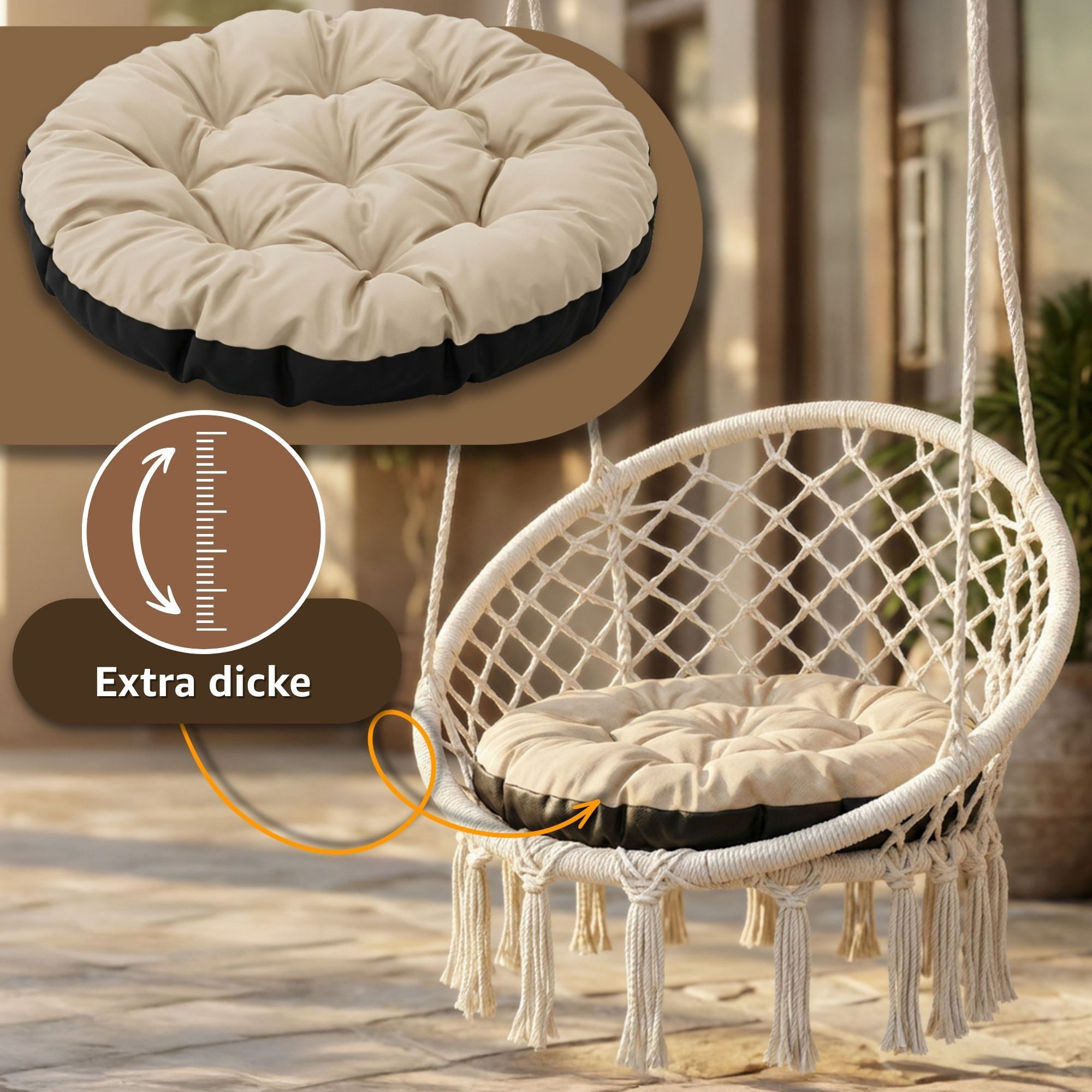 Amazinggirl Dekokissen Hängesessel Kissen Sitzkissen für Hängeschaukel 60 cm - Outdoor