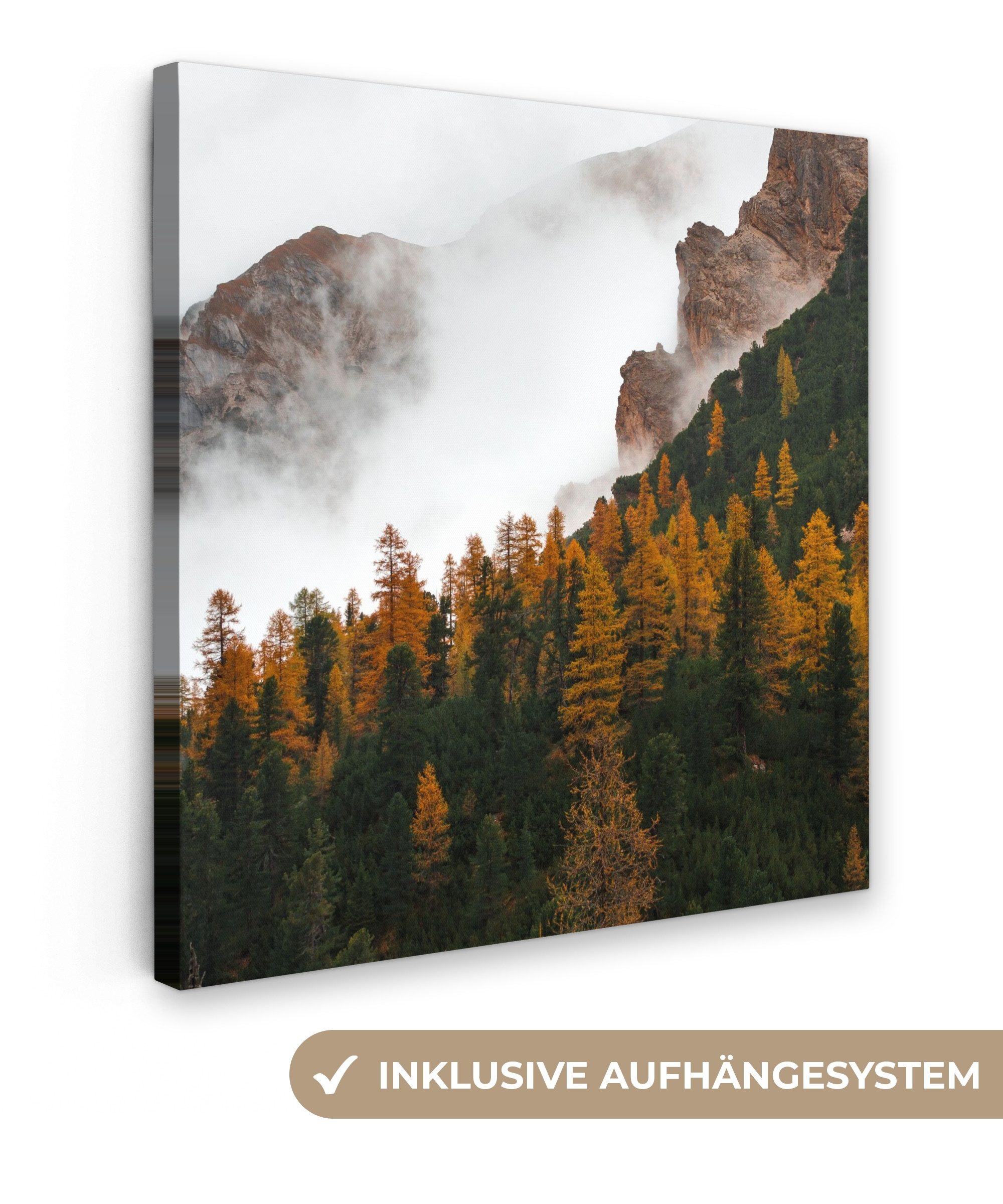OneMillionCanvasses® Leinwandbild Kiefer - Herbst - Berg - Landschaft, Fotodruck (1 St), Wandbild, Deko Schlafzimmer Wohnzimmer Flur 20x20 cm