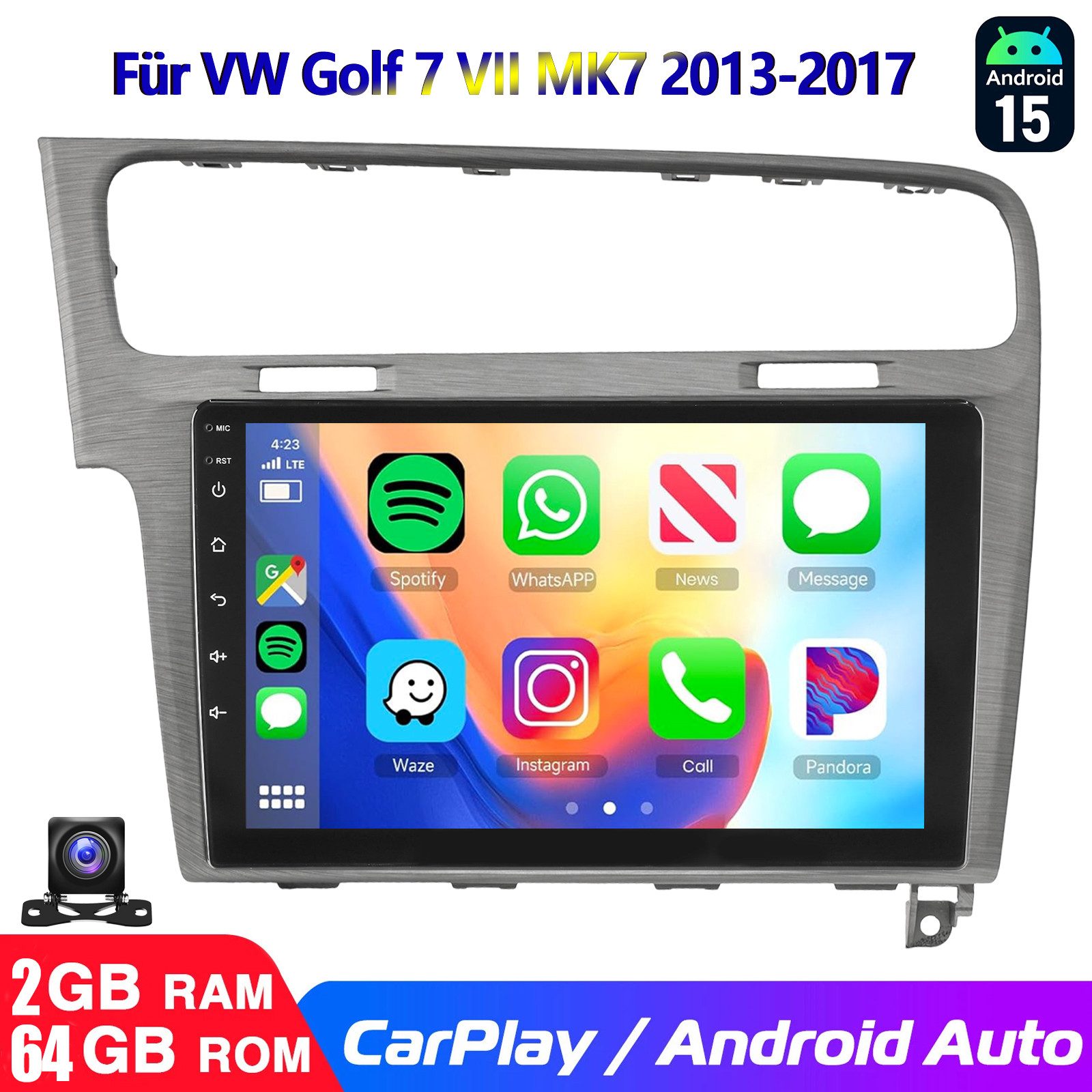 ESSGOO 10.1" Für VW Golf 7 VII MK7 2013-2017 Android 15 Autoradio Autoradio (RDS, Digitalradio (DAB), FM, Carplay GPS NAVI WIFI RDS SWC BT)