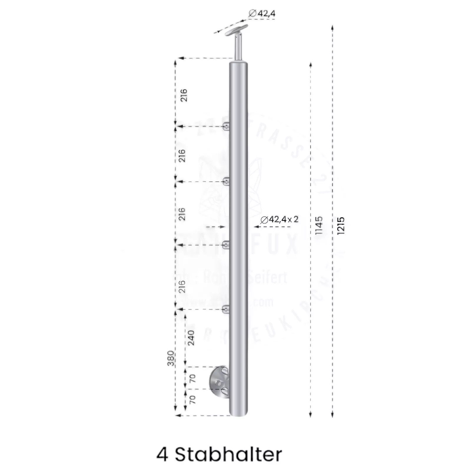 StahlFux Endpfosten Edelstahlpfosten Geländerpfosten V2A, (Spar-Set, 1-St., seitliche Montage), korrosionsbeständig, wetterfest und pflegeleicht