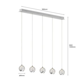 Lucande Pendelleuchte Hayley, LED-Leuchtmittel fest verbaut, warmweiß, Modern, Glas, Metall, klar, chrom, 5 flammig, inkl. Leuchtmittel, Glas