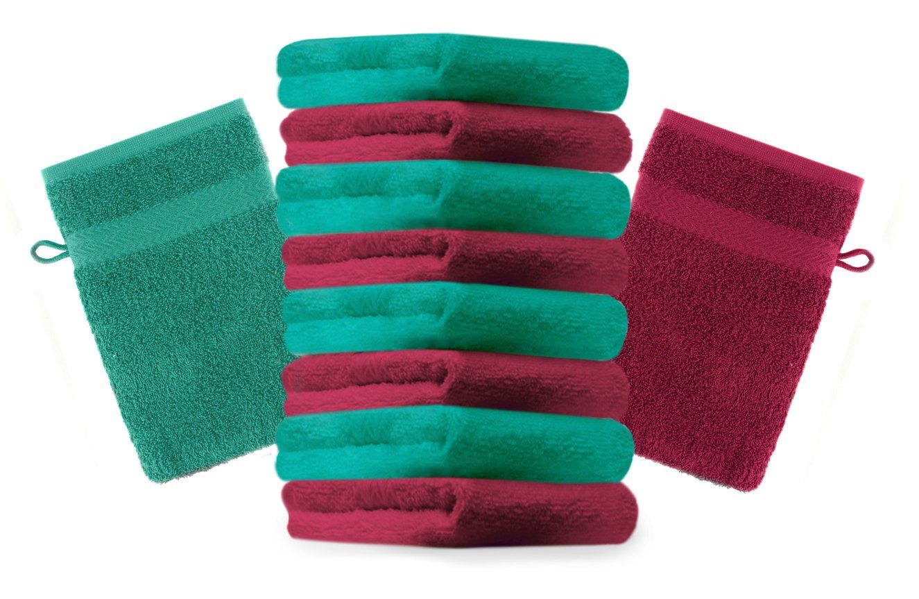Betz Waschhandschuh 10 Stück Waschhandschuhe Premium 16x21 cm Farbe dunkelrot /smaragdgrün (10-tlg)