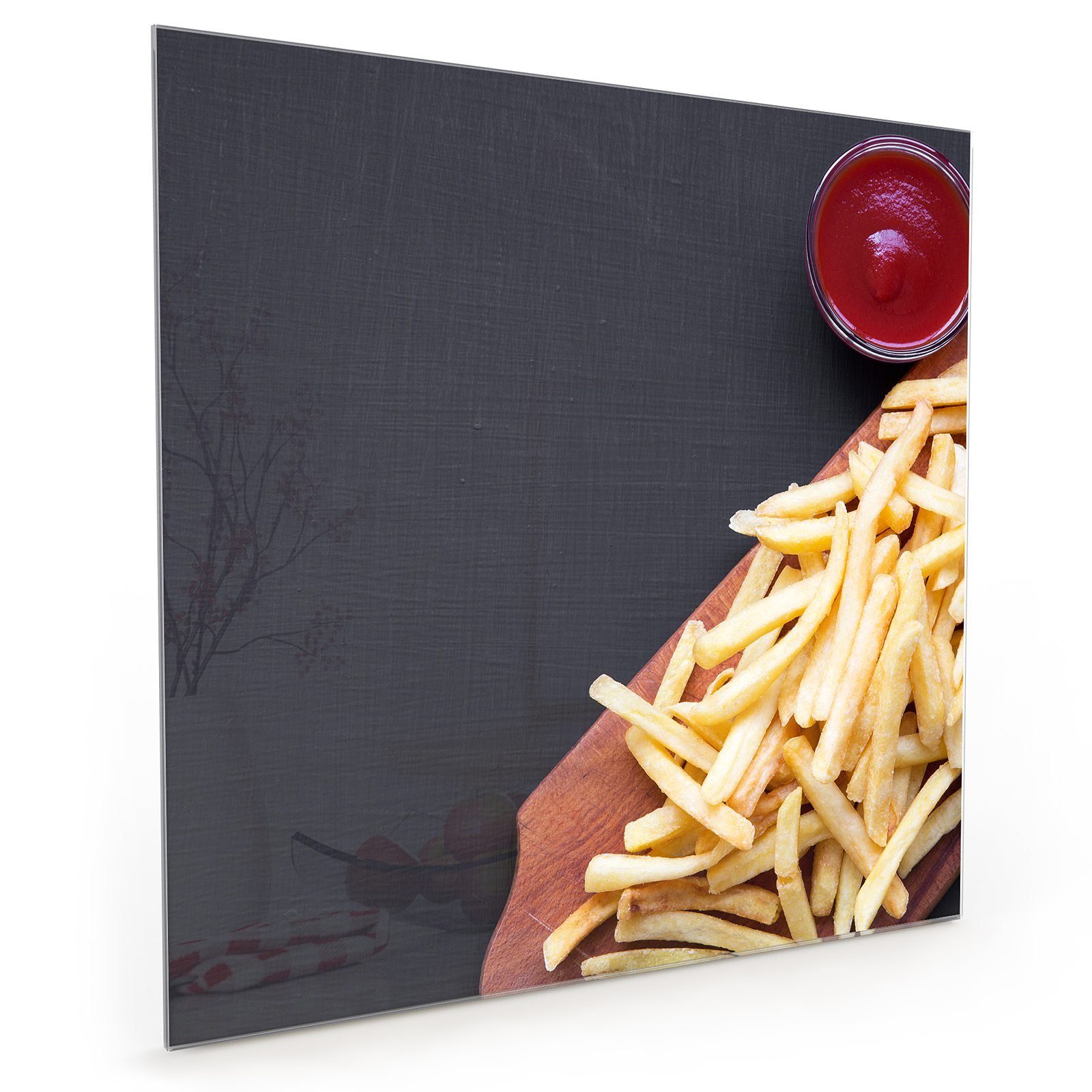 Primedeco Küchenrückwand Spritzschutz mit Pommes Küchenrückwand Ketchup Motiv Glas und