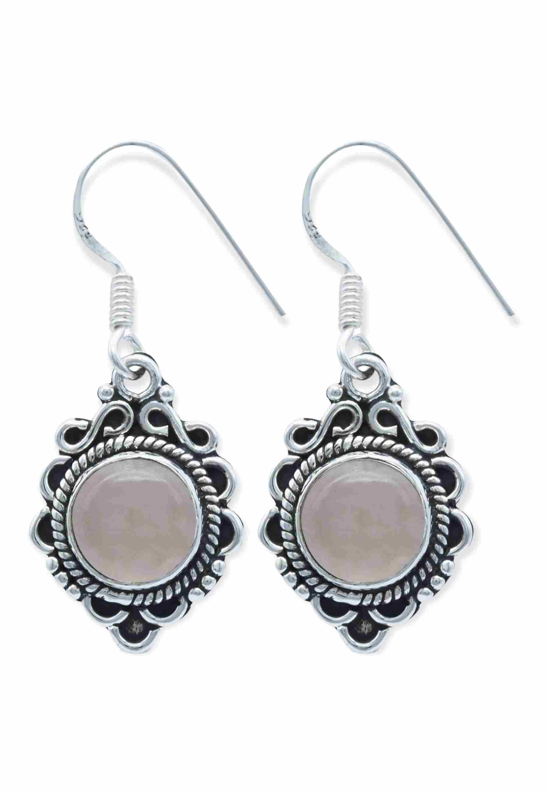 mantraroma Paar Ohrhänger MALANG aus 925 Silber mit Rosenquarz (Paar, Paar Ohrringe mit Schmuckbeutel), 925 Sterling Silber Ohrringe für Damen