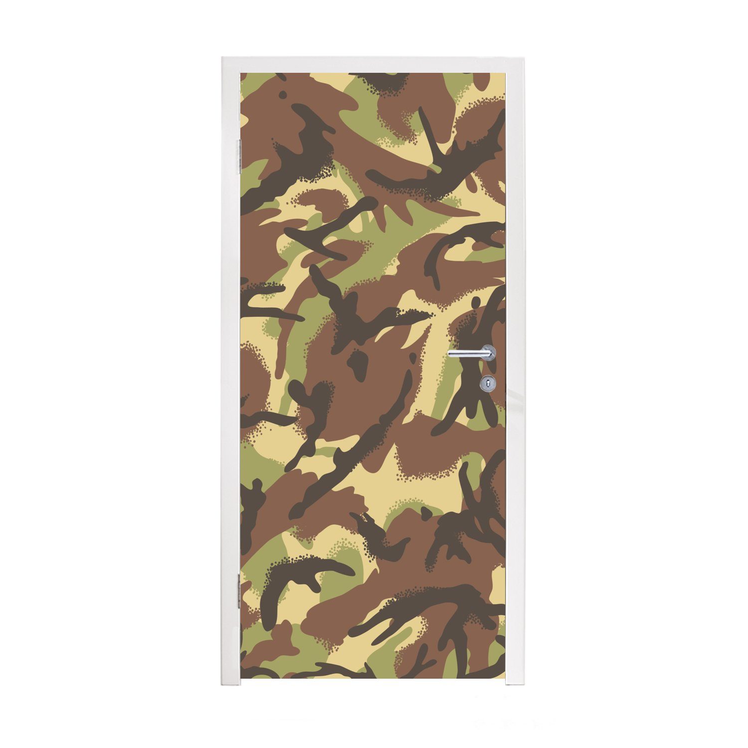 MuchoWow Türtapete Camouflage-Muster in natürlichen Farben, Matt, bedruckt, (1 St), Fototapete für Tür, Türaufkleber, 75x205 cm