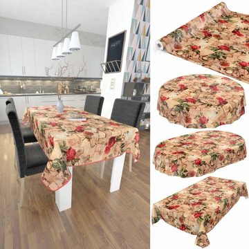 ANRO Tischdecke Tischdecke Wachstuch Blumen Braun Robust Wasserabweisend Breite 140, Glatt