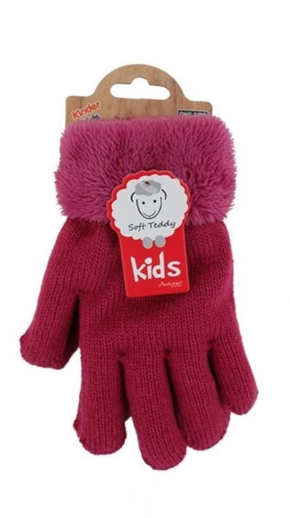 Kinder Kunstfell flauschig 2 Füllung Innenfutter Winter Handschuhe, Soft warme Antonio mit Teddy Strickhandschuhe Purpurrot (Paar, Einzelne Handschuhe)