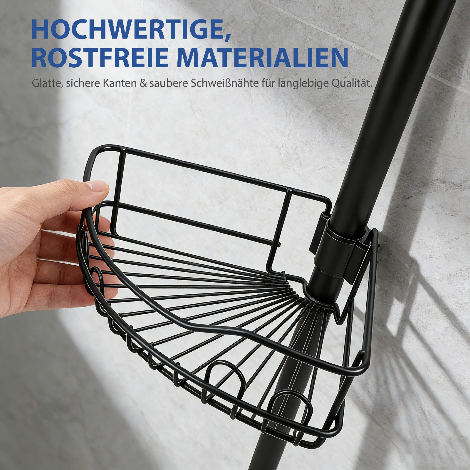 Sekey Duschregal Teleskop-Duschregal ohne Bohren, Eckablagen mit 4 Körbe, Eckregal Bad, Clipsystem, 80–310 cm, schwarz – Bild 3 von 5