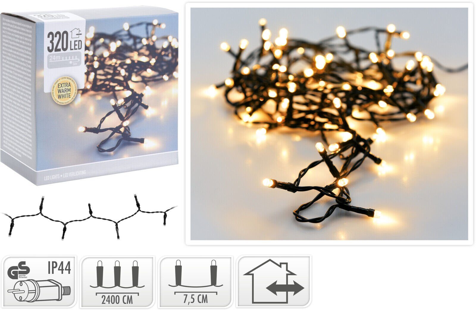 Meinposten LED-Lichterkette Lichtergirlande LED Warmweiß innen außen Weihnachtsbeleuchtung, Cluster