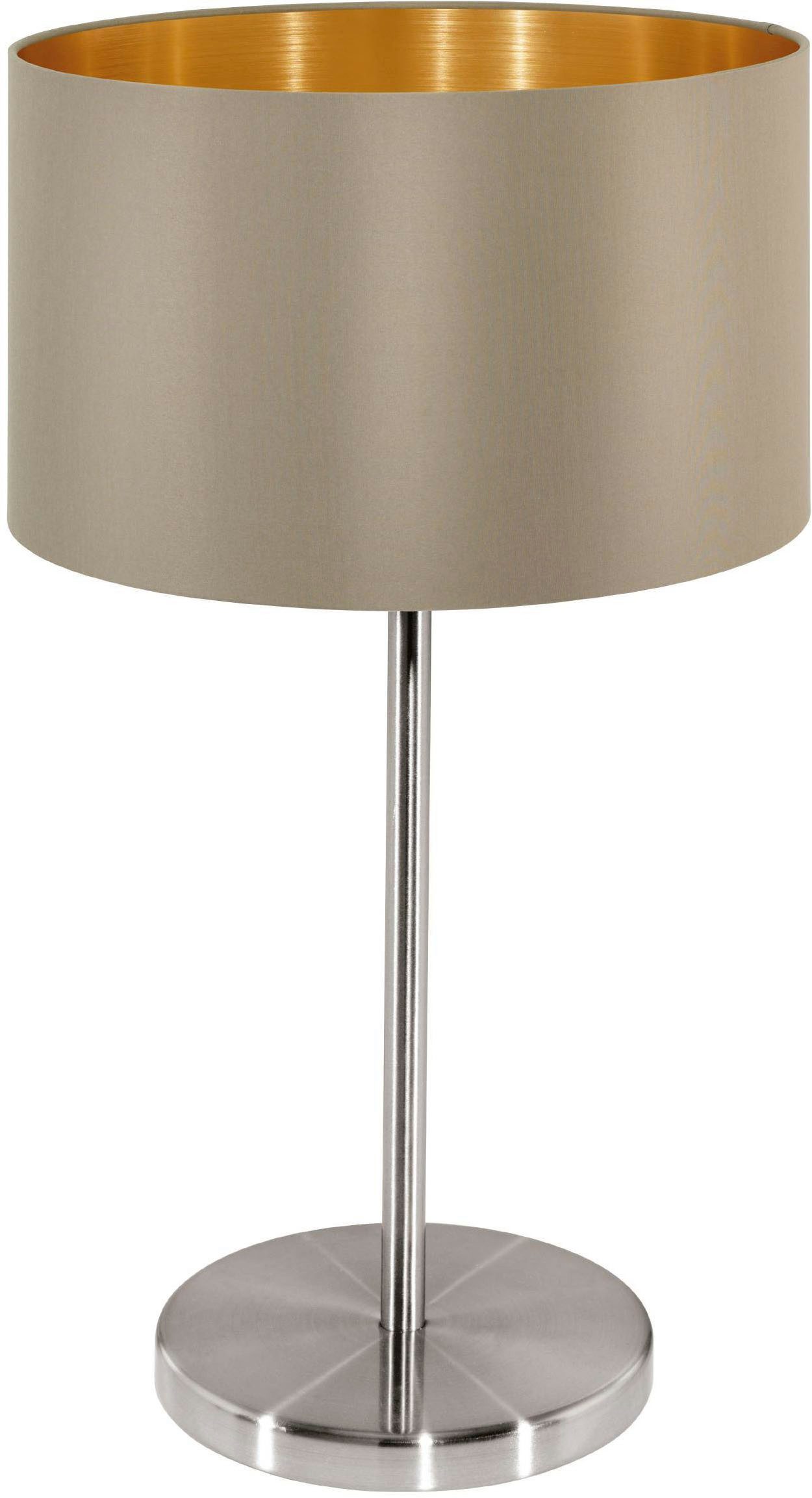 EGLO Tischleuchte Maserlo Tischlampe, Nachttischlampe, silber und gold, E27, Lampe, Ein-/Ausschalter, ohne Leuchtmittel, Textil Tischleuchte, Nachttischlampe E27, inkl. Schalter