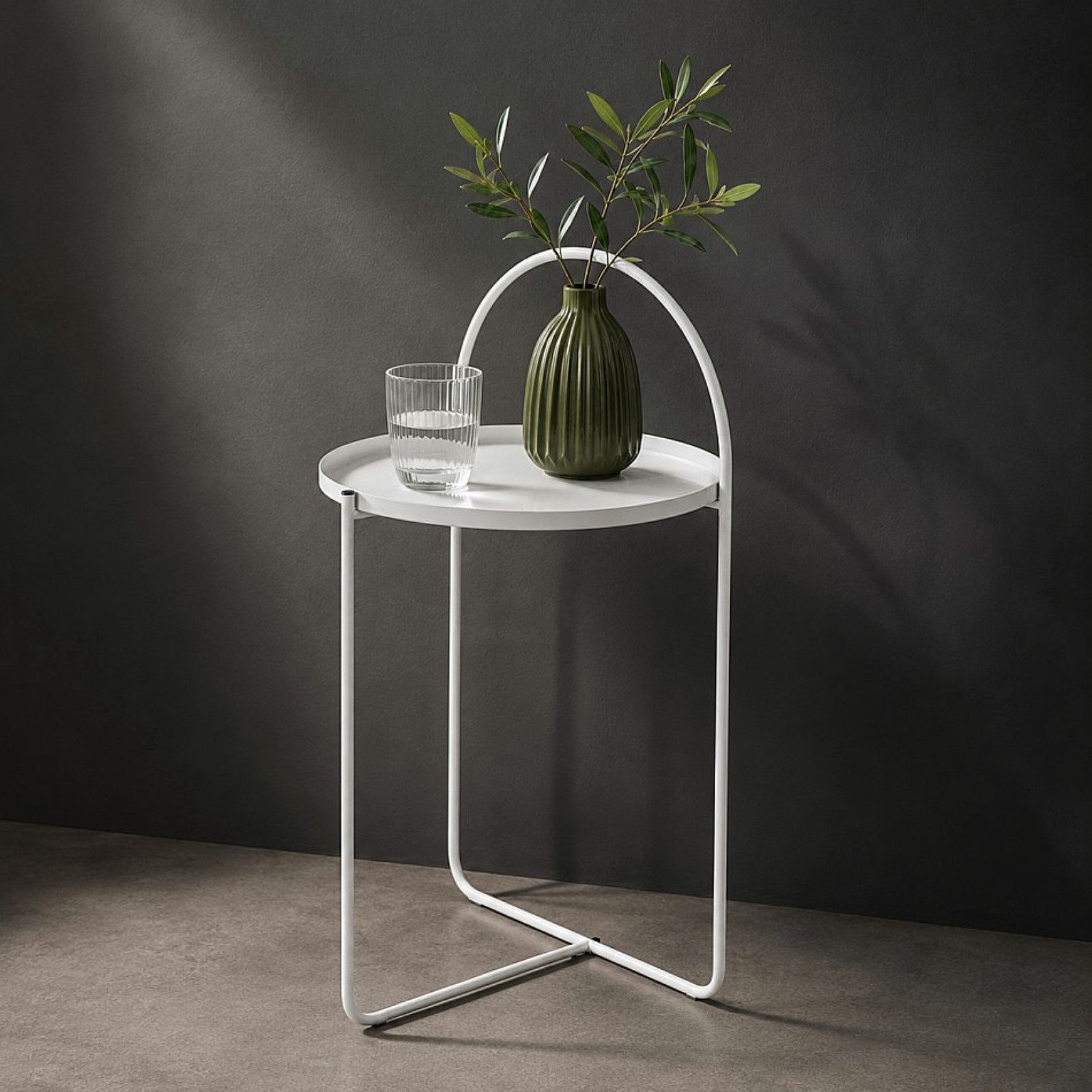 Koopman Beistelltisch Sofatisch Nachttisch Metall Ø40cm (Stück, 1-St., Packung), Weiß, 65x40cm, 1 Ablage, erhöhter Rand
