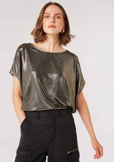 Apricot Shirttop Solid Sparkle Cocoon Top (1-tlg) im Metallic-Look