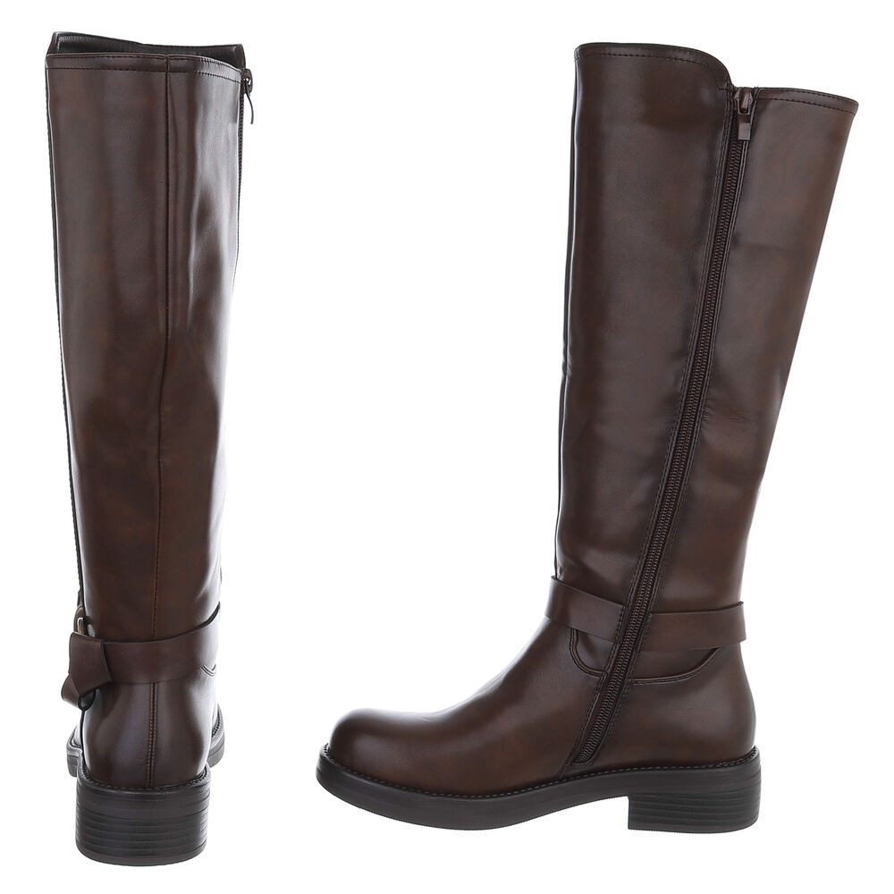 Ital-Design Elegante Damen Longboots mit Komfort und modischen Details Stiefel (90471273) Blockabsatz Flache Stiefel in Braun – Bild 5 von 5