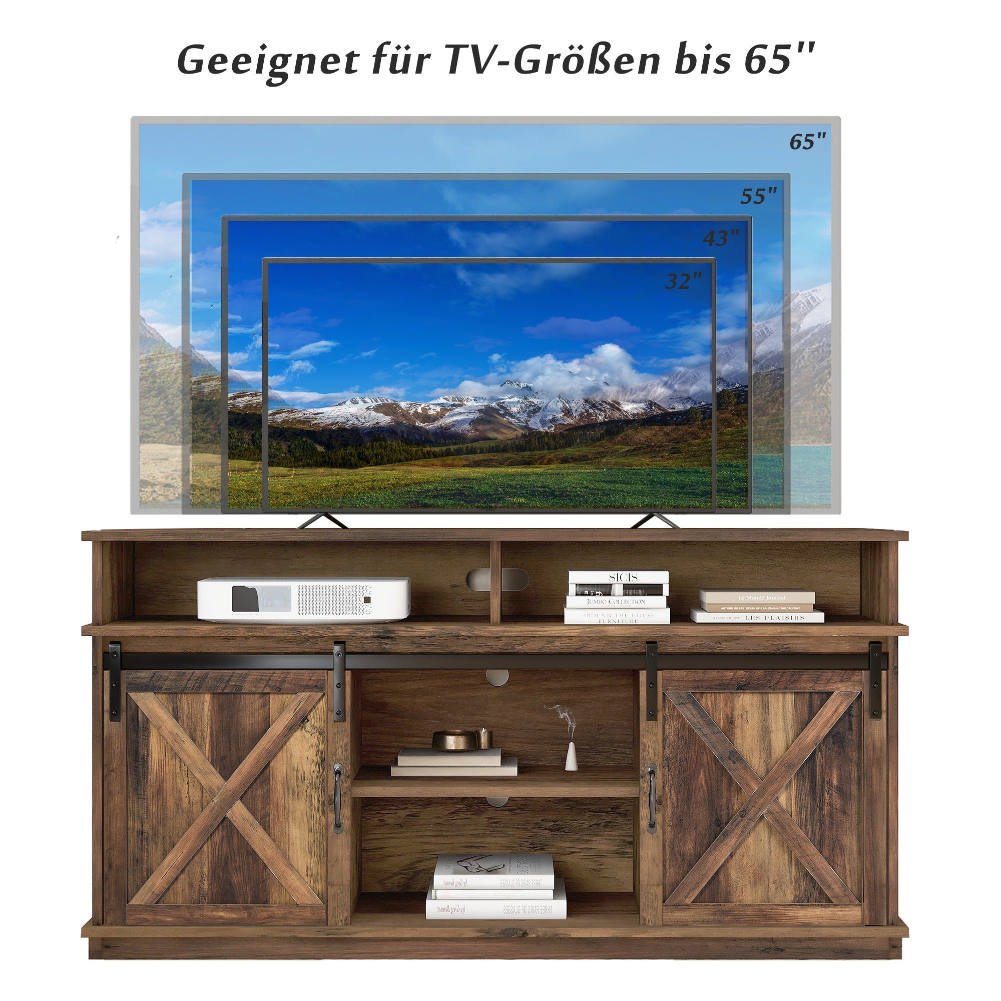 Odikalo TV-Schrank Großer verstellbar mit Regal, 2 Schiebetüren, 148*40*78cm Sideboard