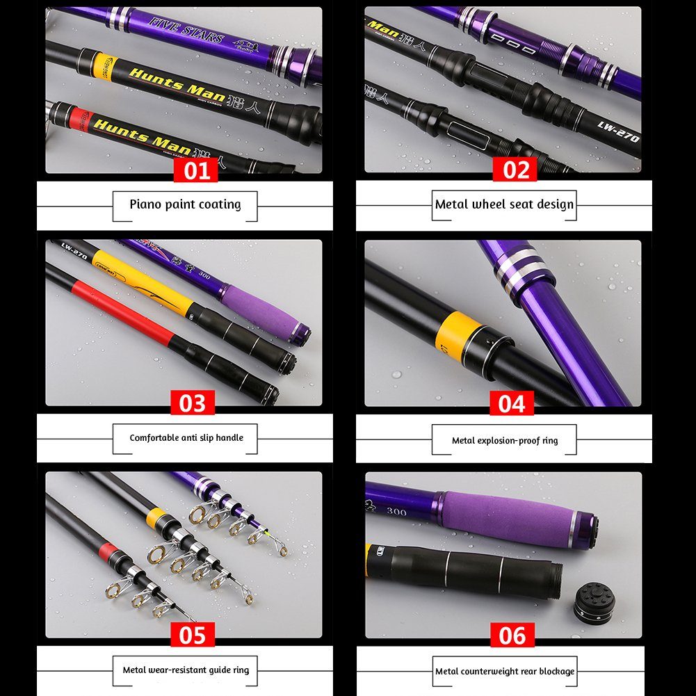 Blusmart Karpfenrute Langlebige Ultraleichte Angelrute, Teleskopische, purple