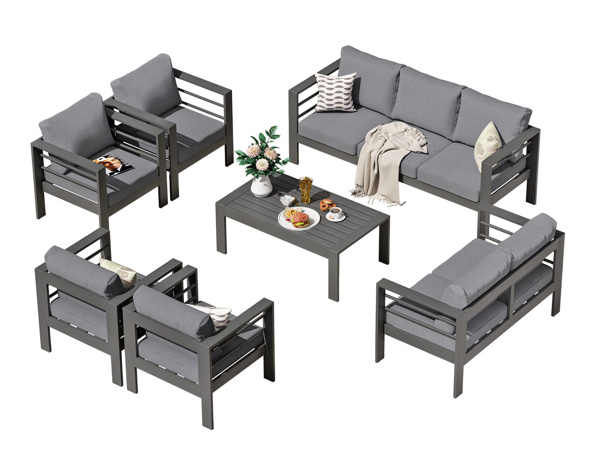 MeXo Gartenlounge-Set XXL Gartenmöbel Set Aluminium Outdoor, (Set, 7-tlg., günstig online kaufen