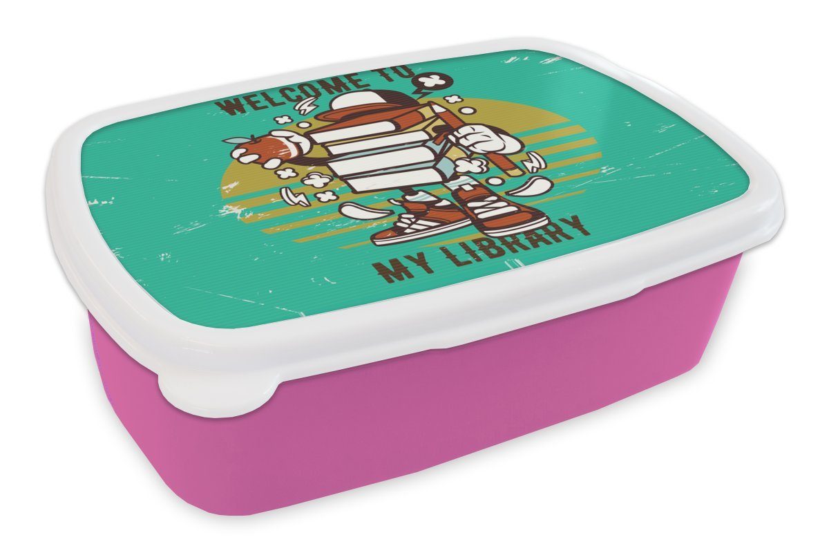 Lunchbox Kunststoff, Brotdose (2-tlg), Erwachsene, - Apfel, - für Mädchen, Jahrgang MuchoWow Buch rosa Snackbox, Kunststoff Brotbox Kinder,