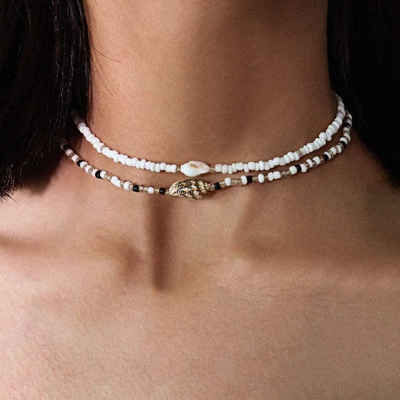 BEARSU Collier »Halskette Weiße Muschelkette Kurze Perle Halsketten Strand Schmuck für Frauen und Mädchen« (1-tlg)