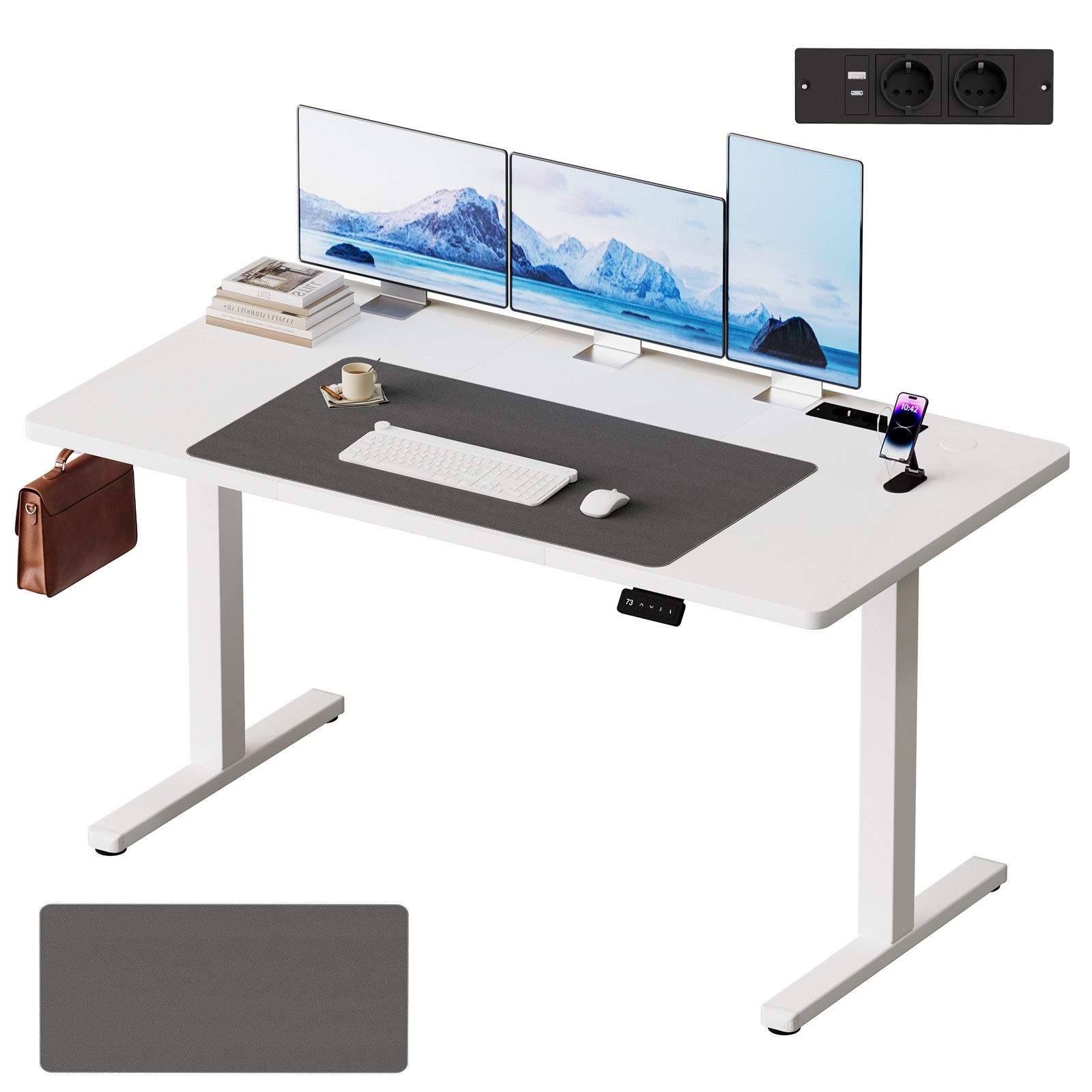 HOMALL Schreibtisch Höhenverstellbarer schreibtisch Mit Steckdose,18 mm Tischplatte (Großzügige Arbeitsfläche:120/140/160x70cm,Inklusive …