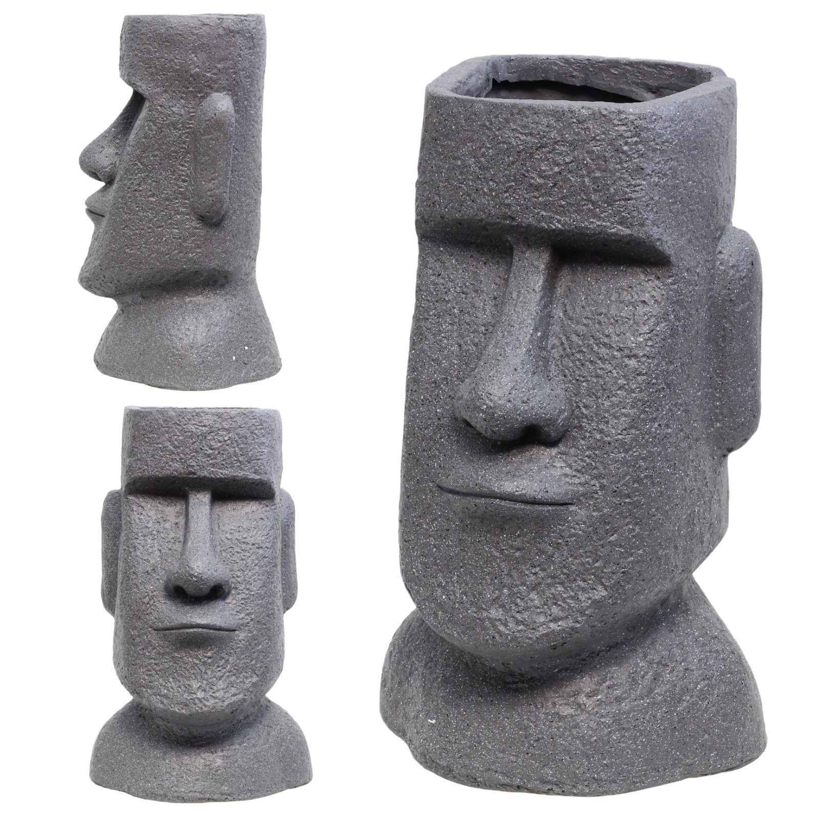 Outdoor Blickfang Grau Mystisch HAGO Blumentopf Buddhafigur Osterinsel Moai Eye-Catcher