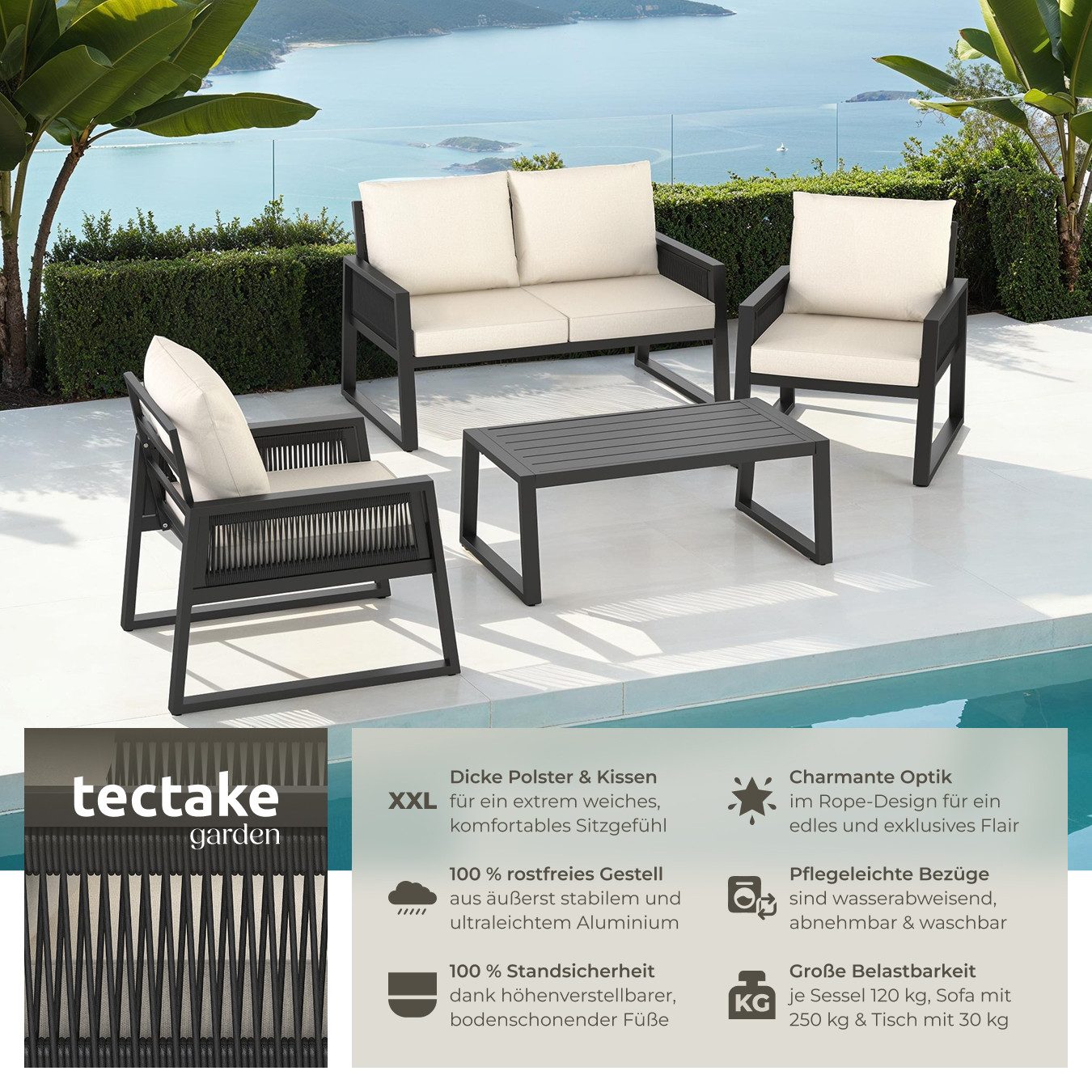 tectake Gartenlounge-Set Garten-Lounge Set, (Set., 4-tlg), günstig online kaufen