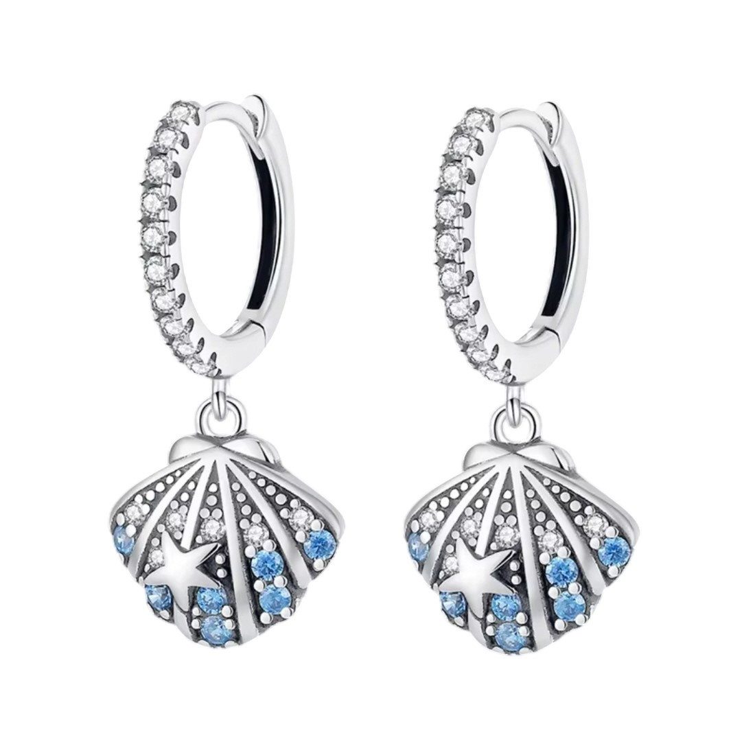 ELLAWIL Paar Creolen maritime Ohrcreolen Ohrschmuck Ohrringe Muschel Zirkonia Mädchen (GESCHENKIDEE), inklusive Geschenkschachtel