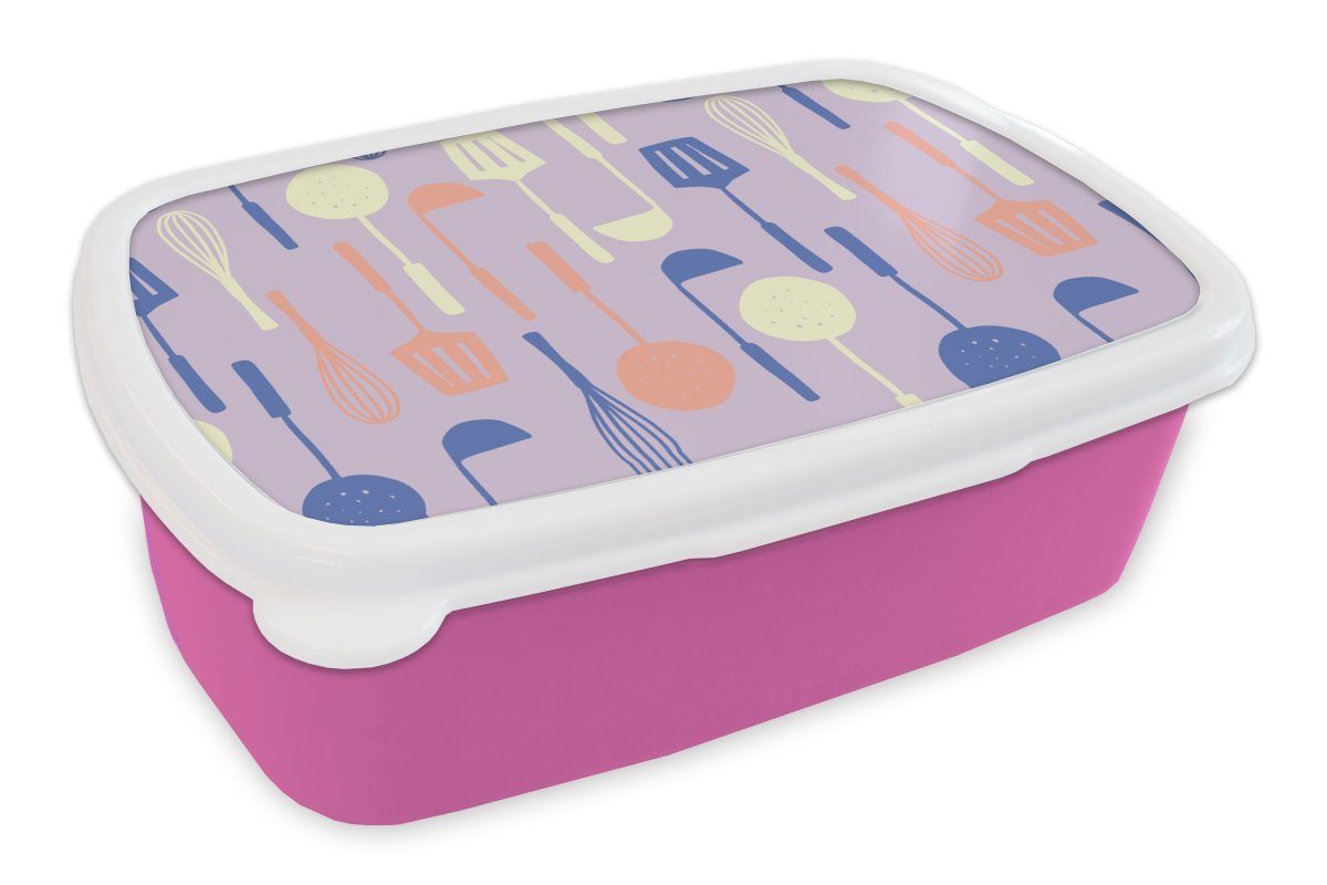 Kunststoff, Küchenutensilien Mädchen, Brotbox Spatel Kinder, - - (2-tlg), MuchoWow Brotdose Lunchbox Kunststoff für - rosa Kartuschen Schneebesen, Snackbox, Erwachsene,