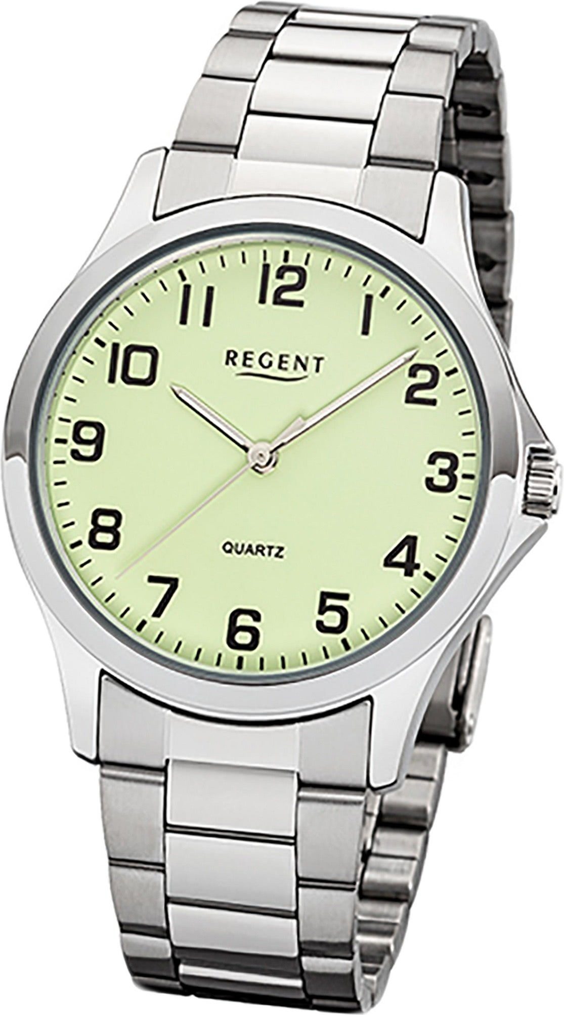Regent Quarzuhr Regent Metall Herren Uhr 1152405, Herrenuhr Metallarmband silber, rundes Gehäuse, mittel (ca. 39mm)