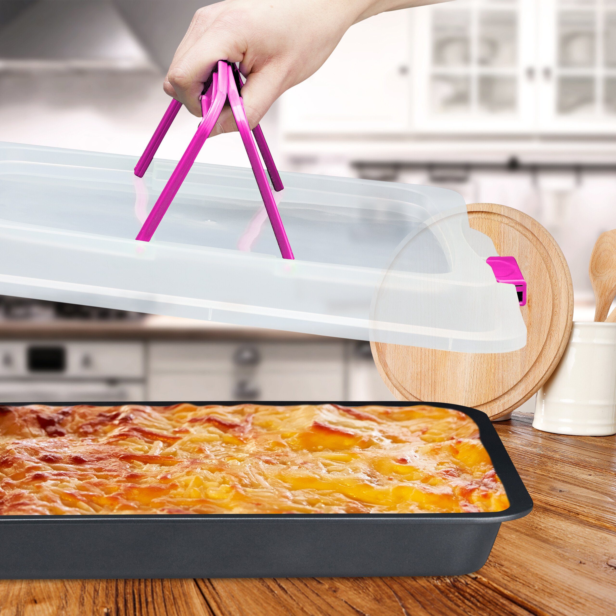 relaxdays Backblech mit Deckel, Kunststoff, Pink