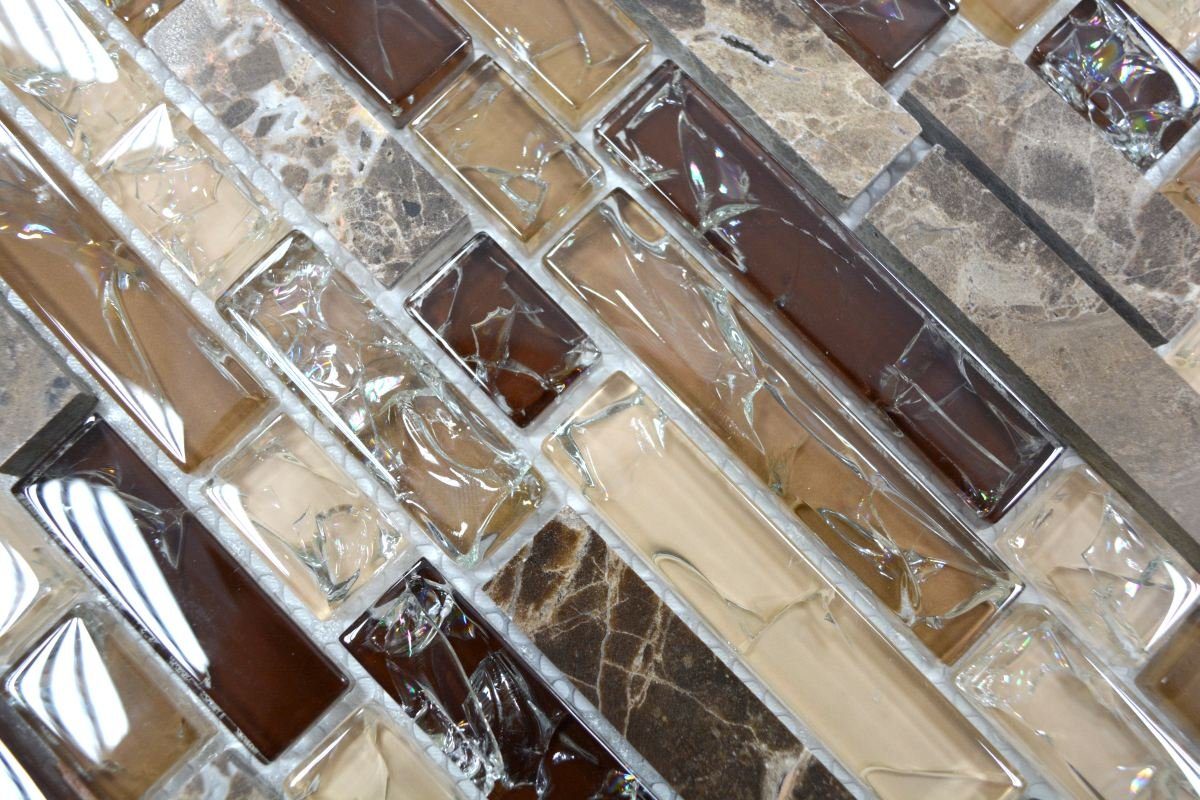 Naturstein Stäbchen Mosaikfliesen Mosaikfliesen Mosani beige Glasmosaik dunkelbraun