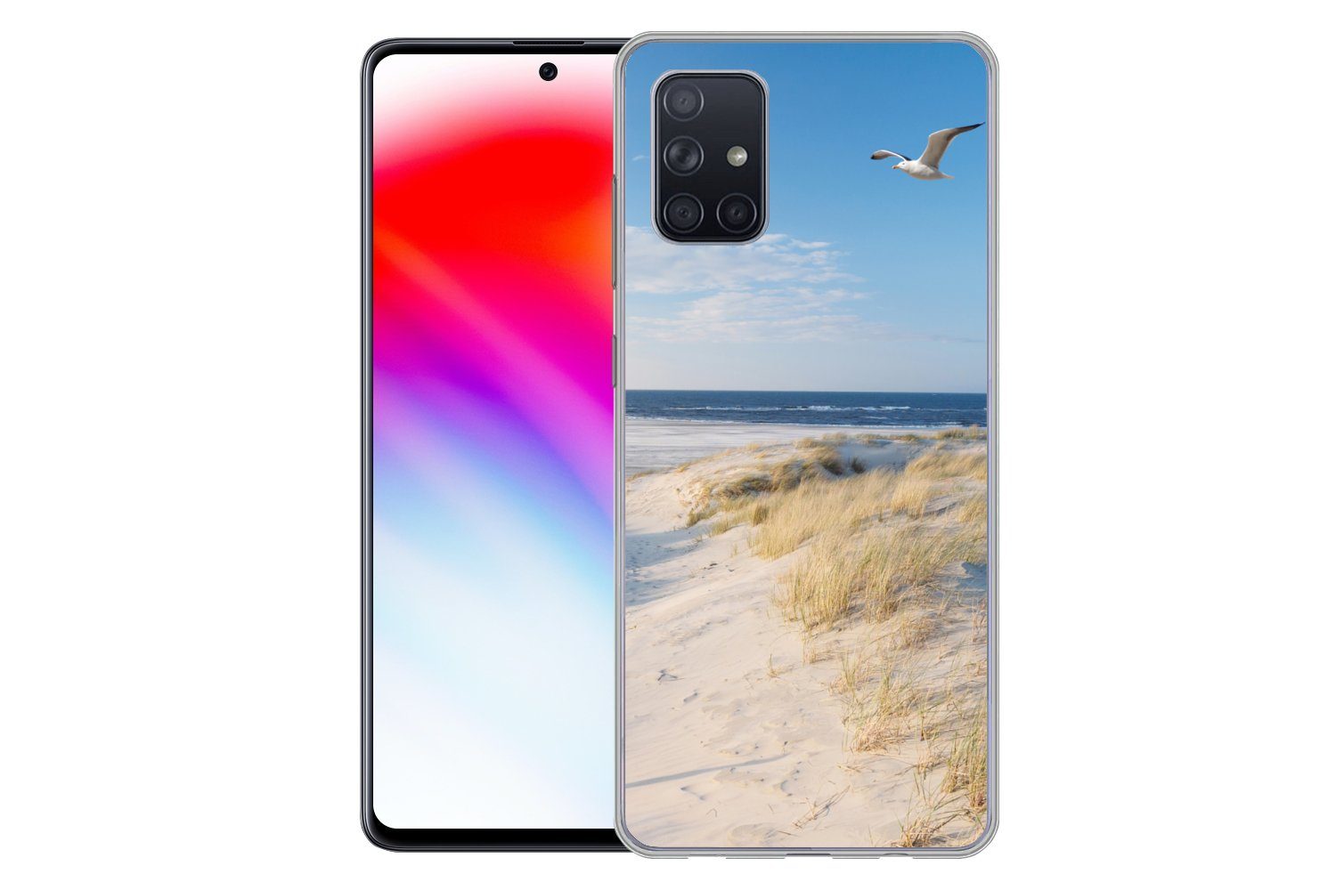 MuchoWow Handyhülle für Samsung Galaxy A51 Düne - Möwe - Strand - Meer - Sonne, Smartphone-Bumper, Print, Handy Schutzhülle Dünn
