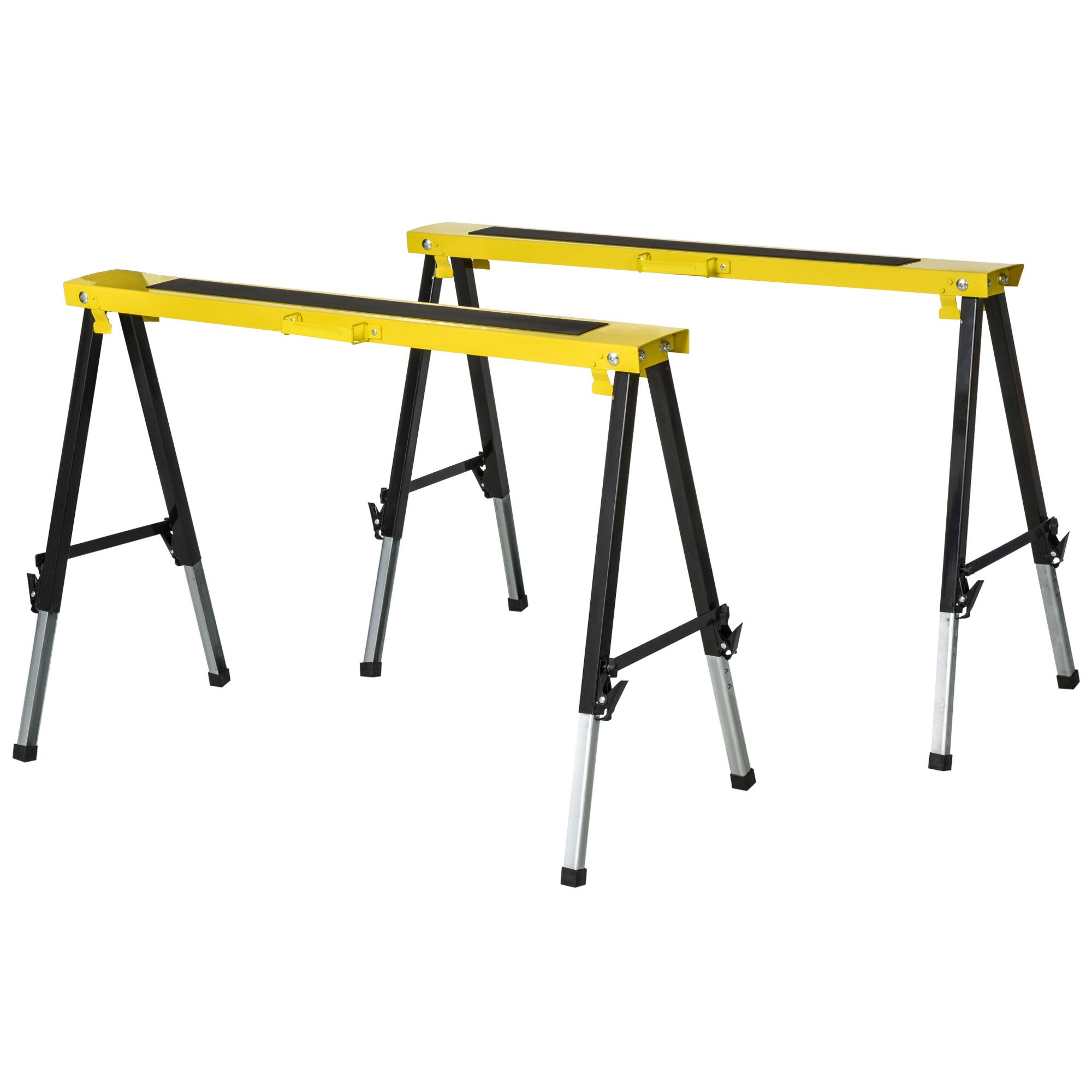 MC Star Sägebock 2er-Set Klappbare Arbeitsböcke rutschfest aus Stahl Gelb Schwarz, (100 x 49 x 62-90 cm mit 100 kg Belastbarke, 2-St)