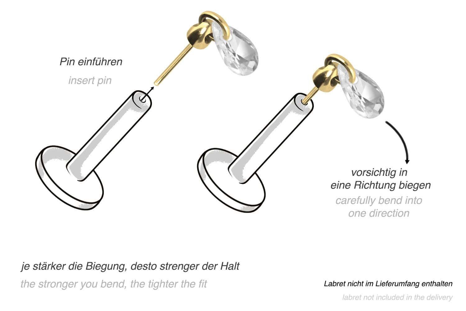 PIERCINGLINE Piercing-Set Titan Aufsatz mit Push Pin KRISTALLTROPFEN (Push Pins, 1-tlg)