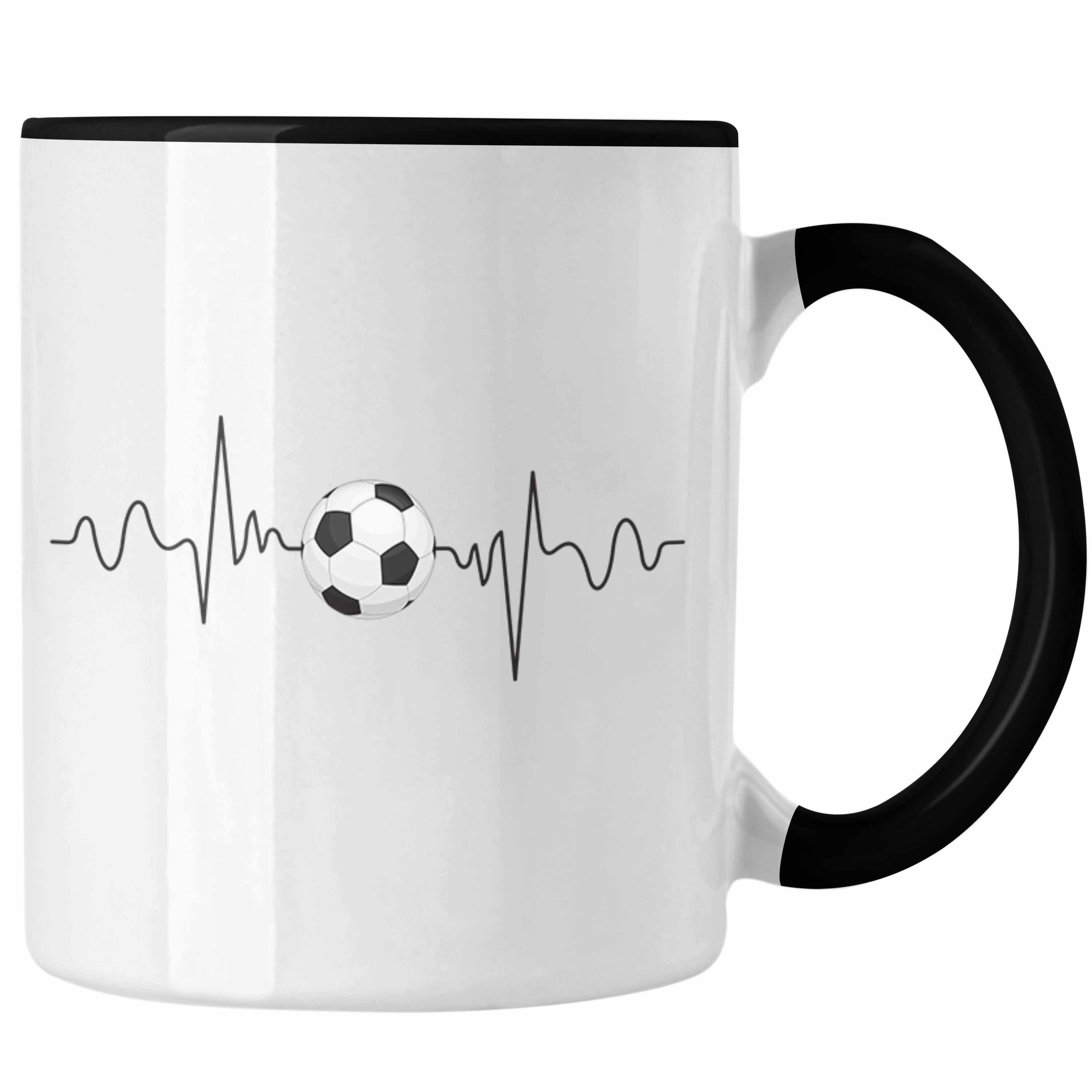 Fußballer Tasse Tasse Trendation Fußballspieler Geschenk für Herzschlag Geschenkidee Ka Schwarz