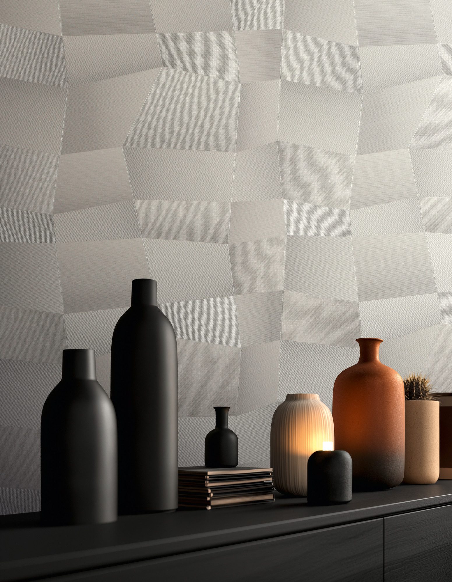 living walls Vliestapete Vibes & Styles Damian – Refined Dimensions Vliestapete, leicht strukturiert, 3D-Optik, (1 St), Geometrisches 3D-Design mit markanter Struktur und edlem Glanzeffekt